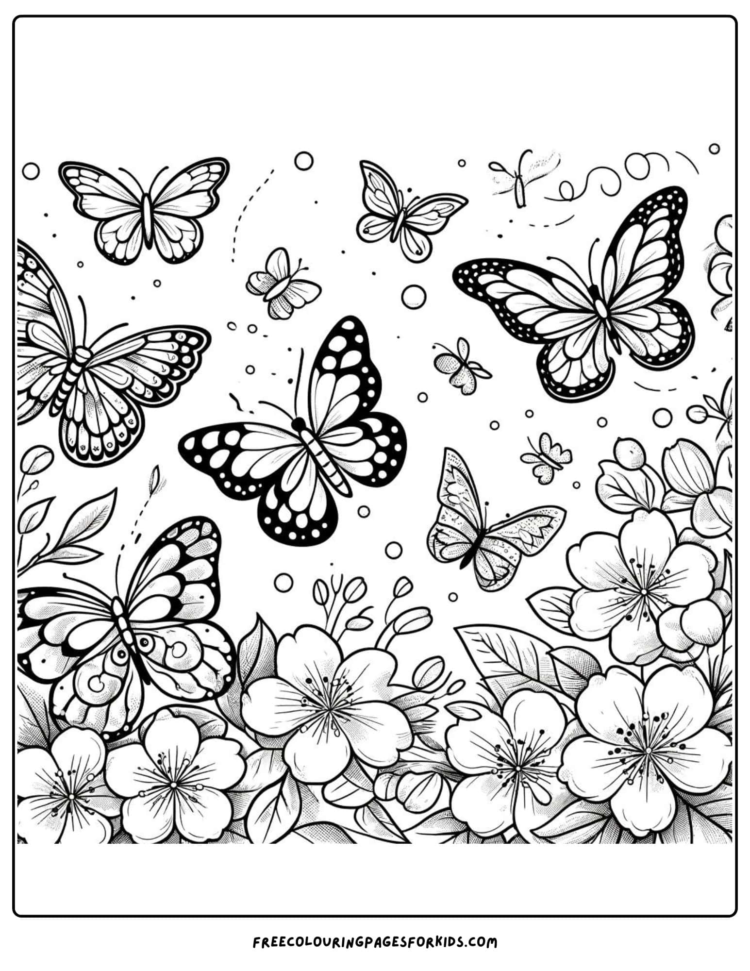 Butterflies and Blossoms Coloring page