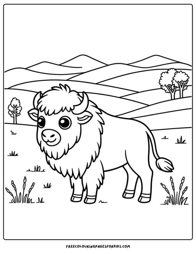 A Bison on a Prairie - Coloring For Kids