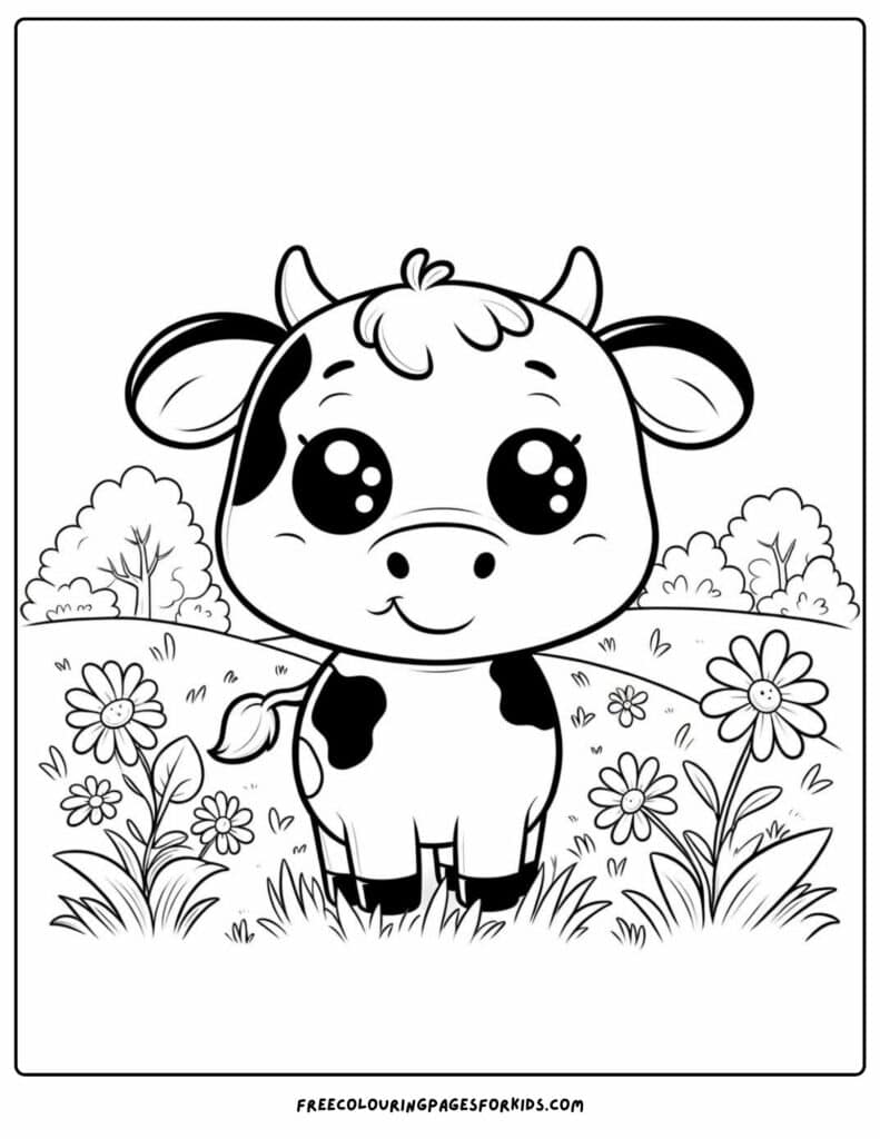 free cheerful cow coloring page