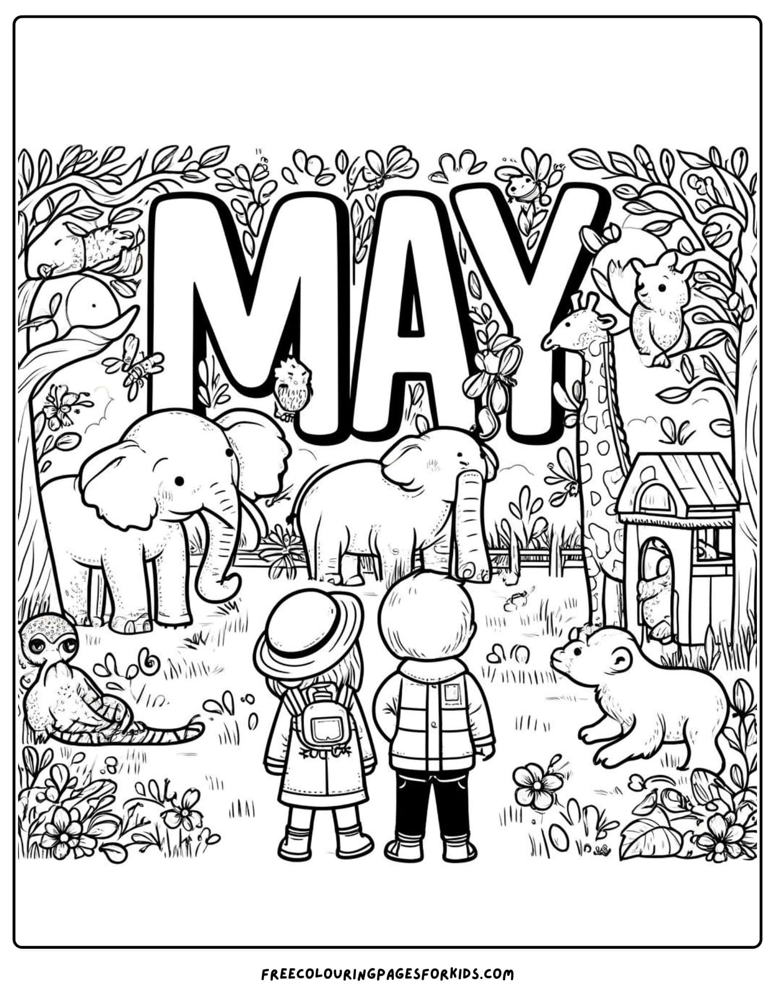 Children at the Zoo May Coloring Page