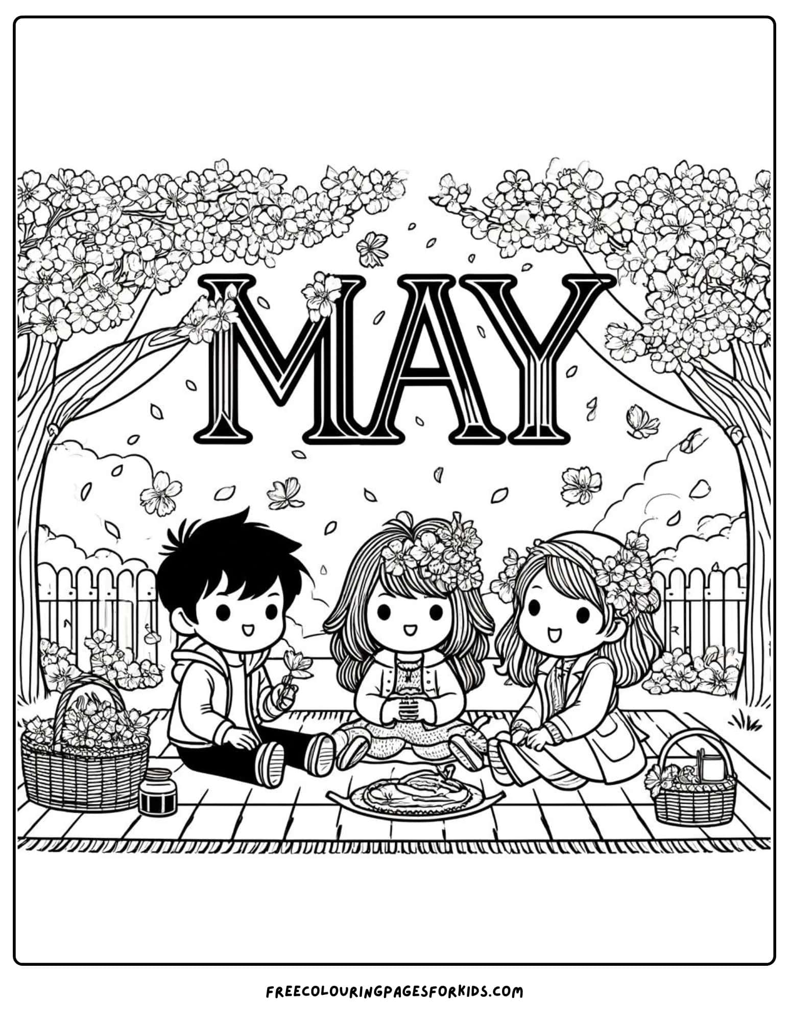 Childrens Picnic May Coloring Page