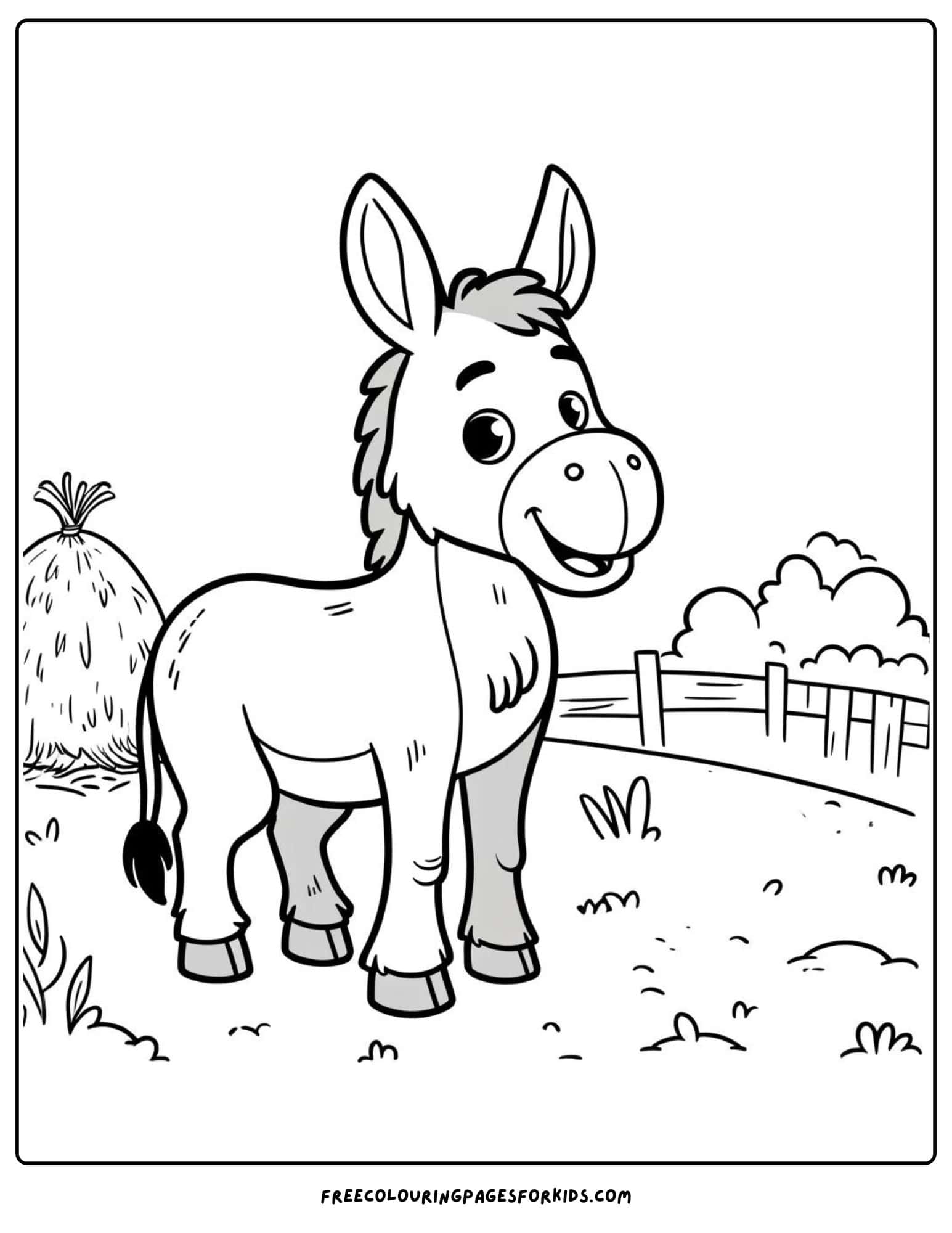 a donkey on a farm coloring page printable