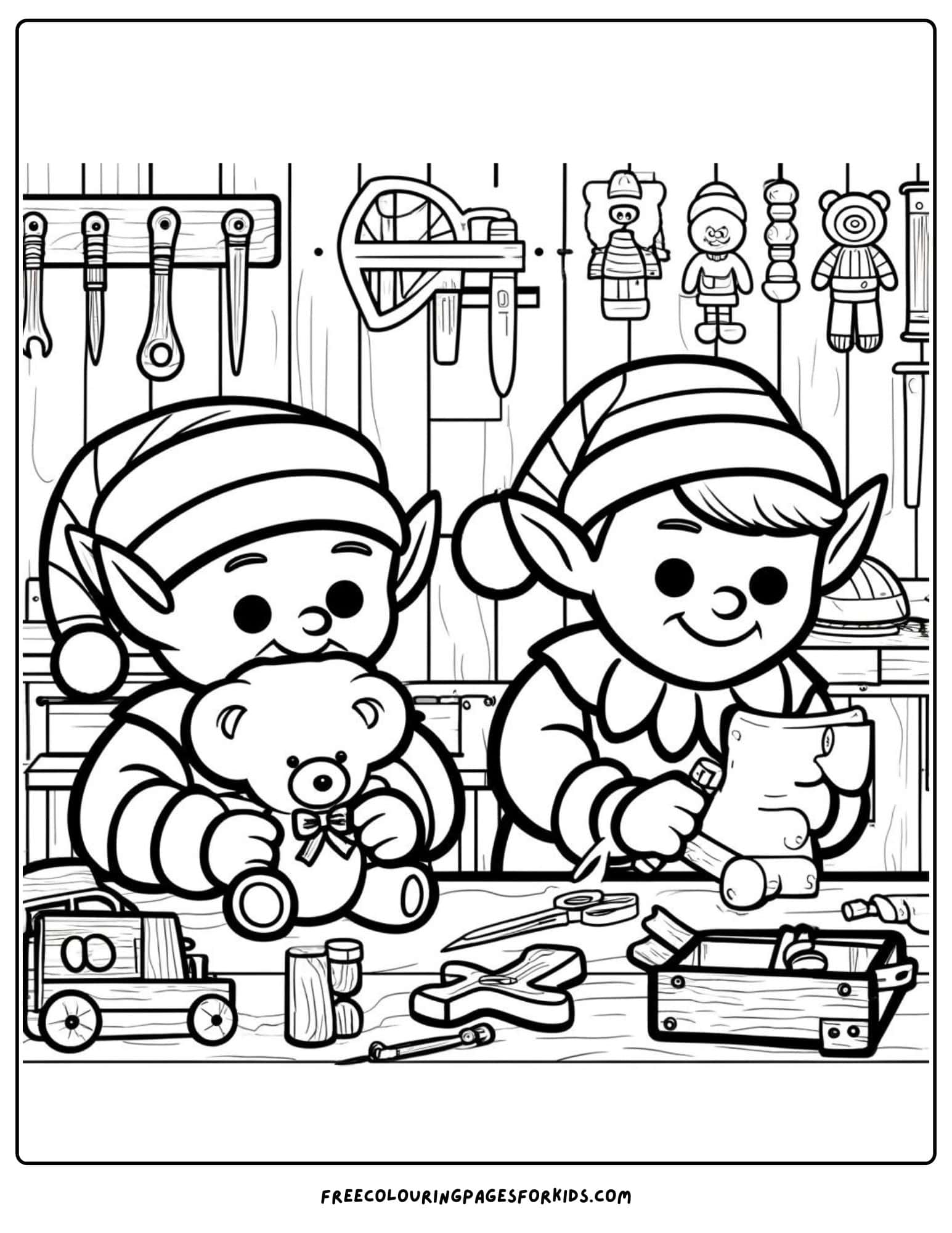 elves in the workshop coloring page