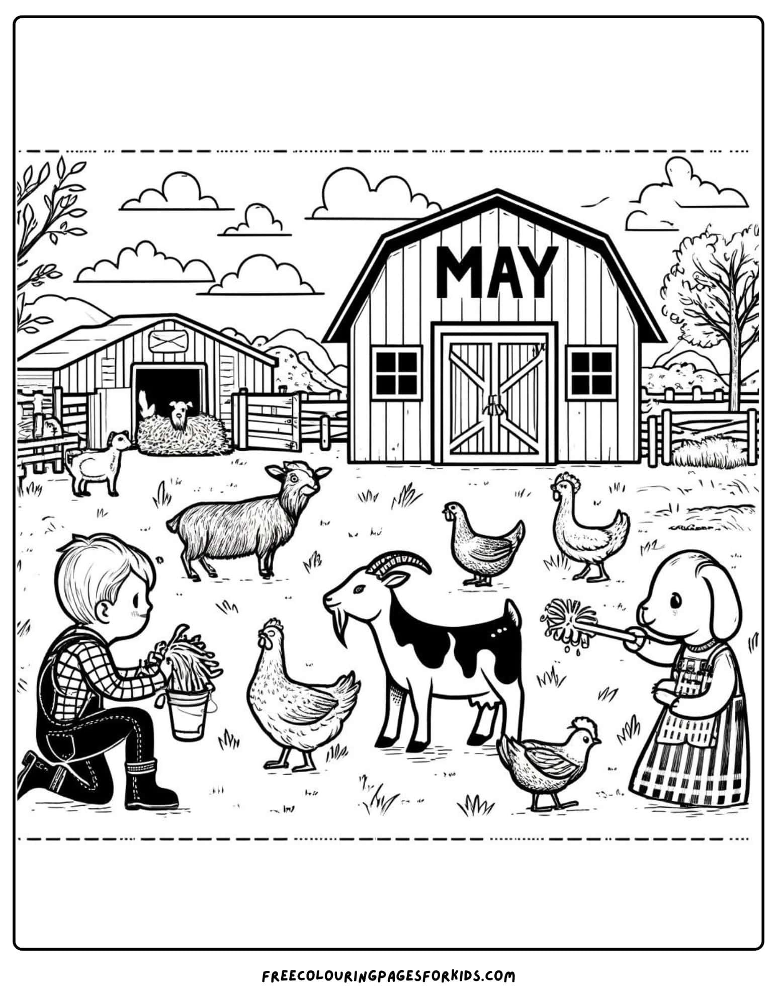 Feeding farm animals May Coloring Page