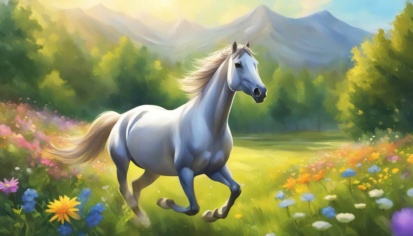 A happy horse in the meadow