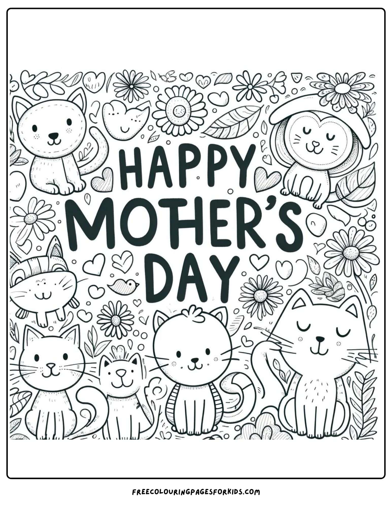 Circle of Animals Happy Mother's Day coloring page