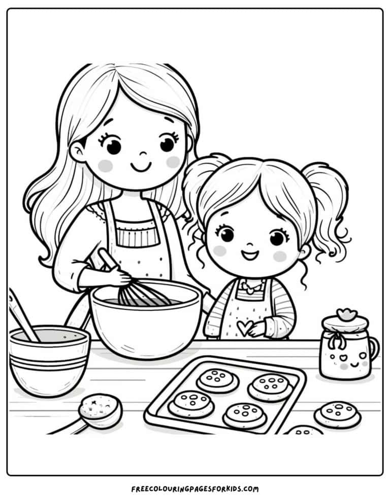 Mother and Child Baking Together - Coloring For Kids