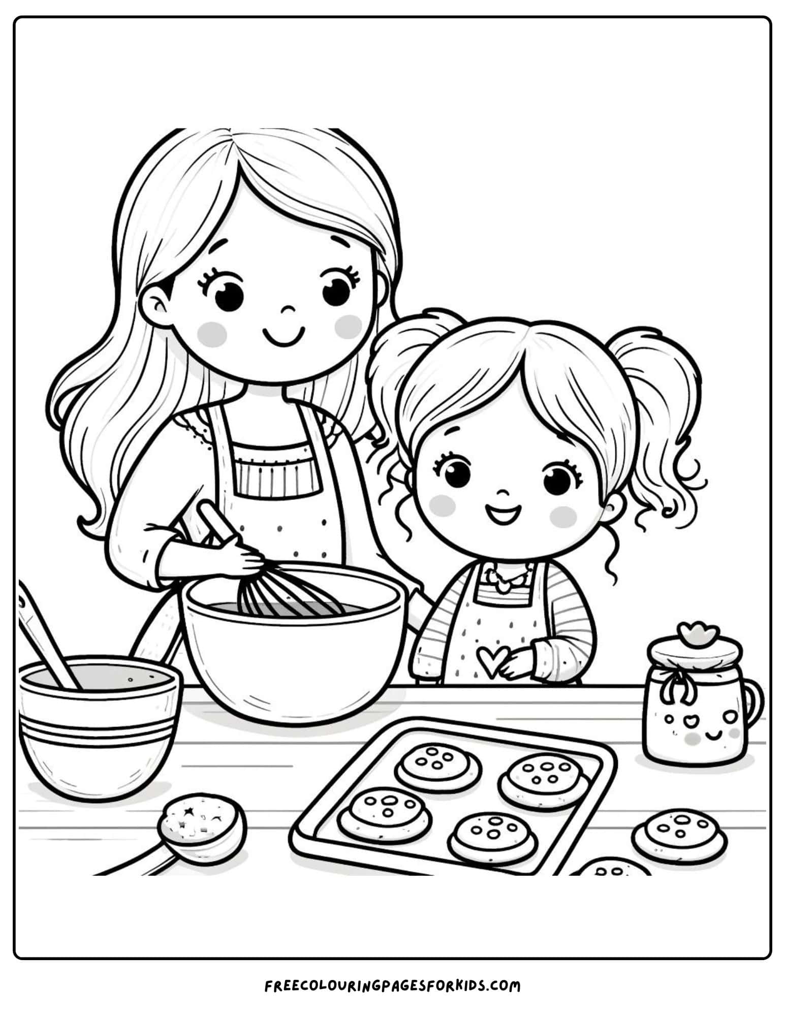 Mother and Child Baking Together coloring page