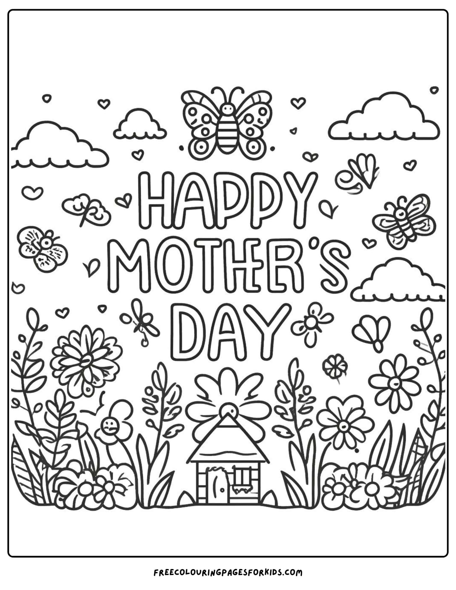 Happy Mother's Day in the Garden coloring page