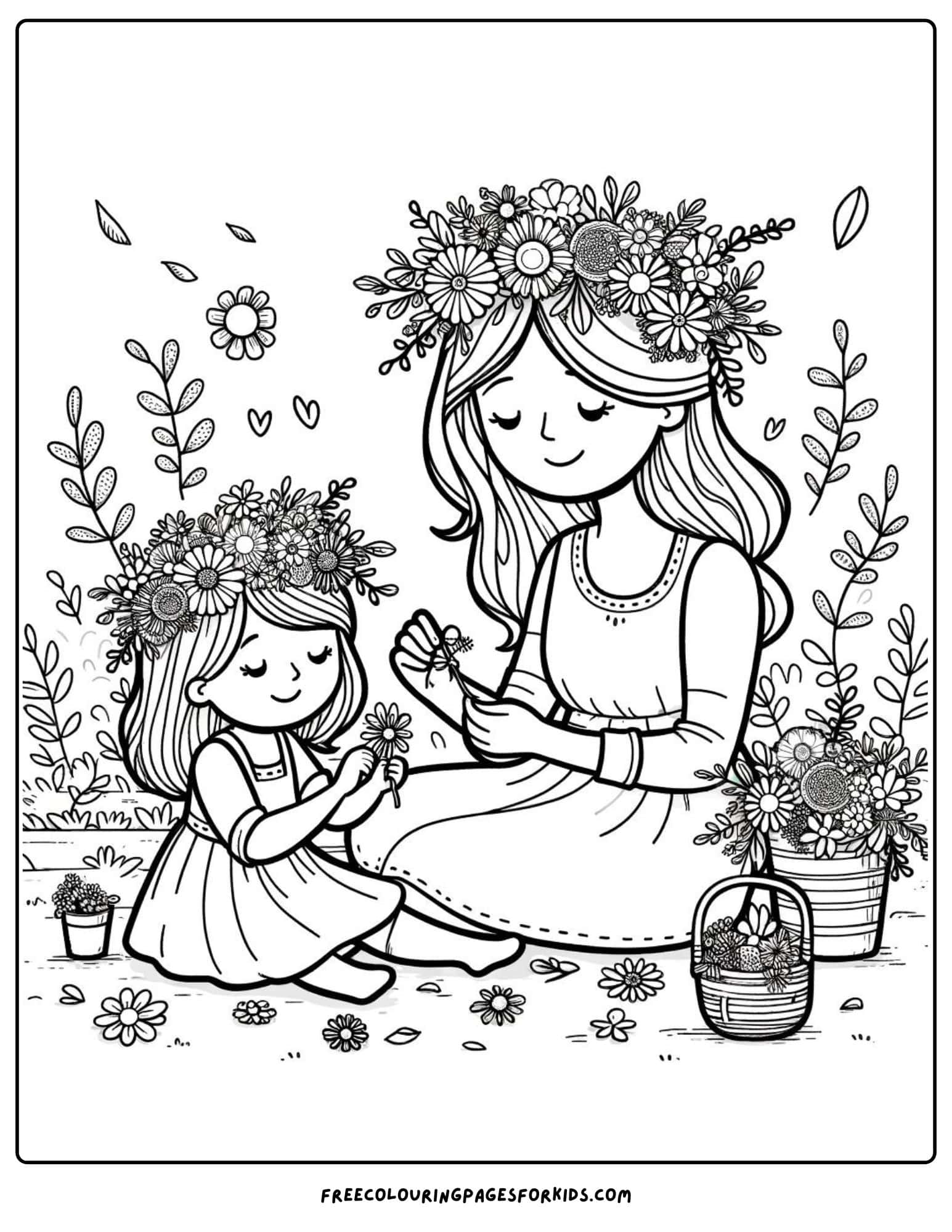 Making a Flower Crown with Mom coloring page