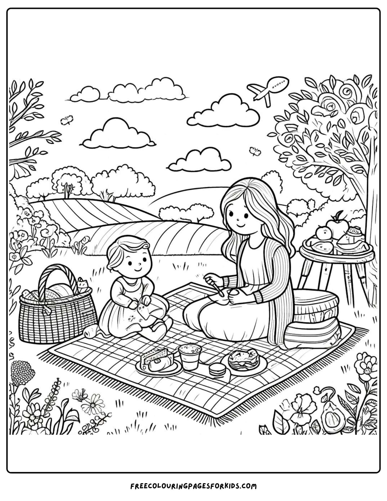 Garden Picnic with Mom coloring page