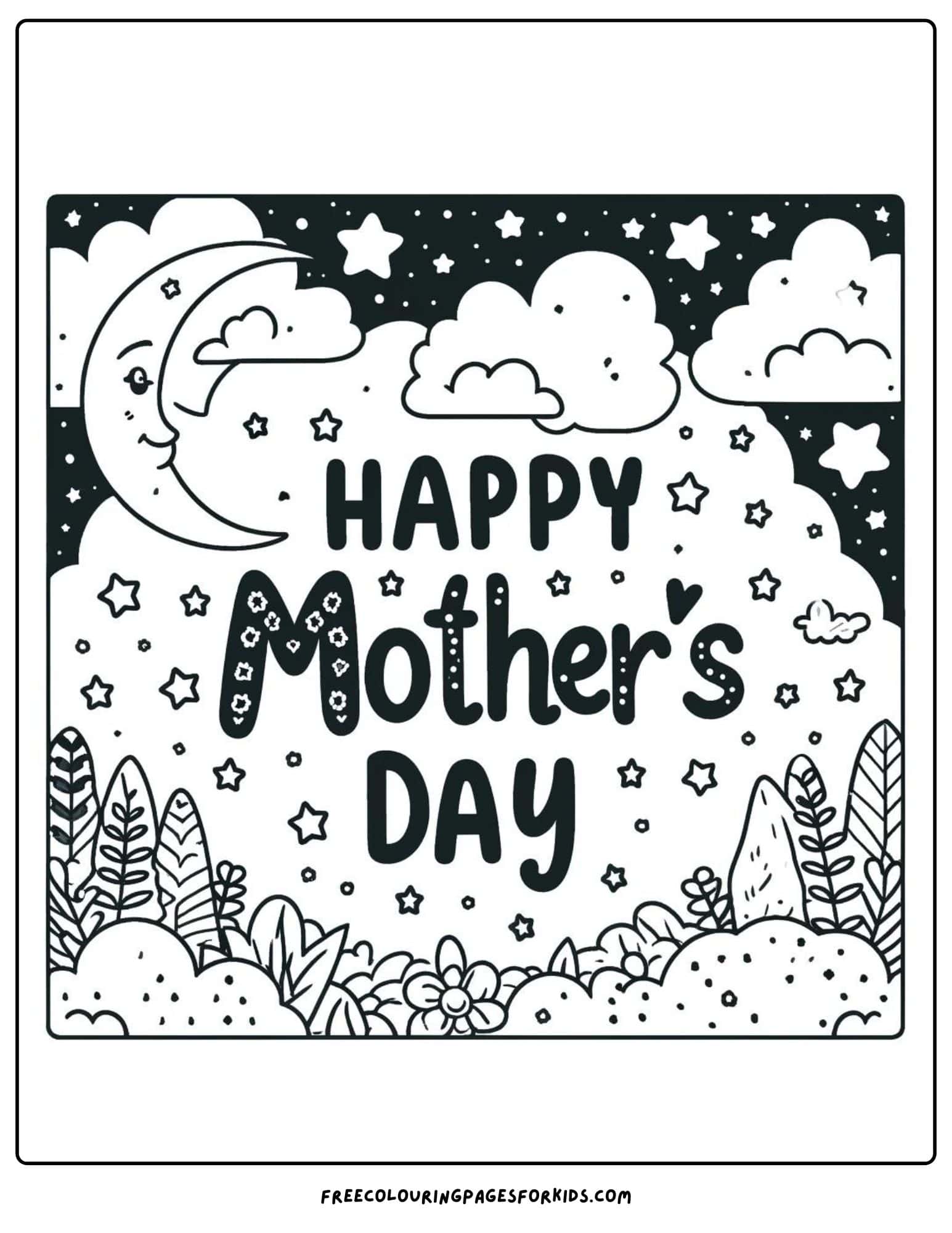 Stars and Moons Happy Mother's Day Poster coloring page