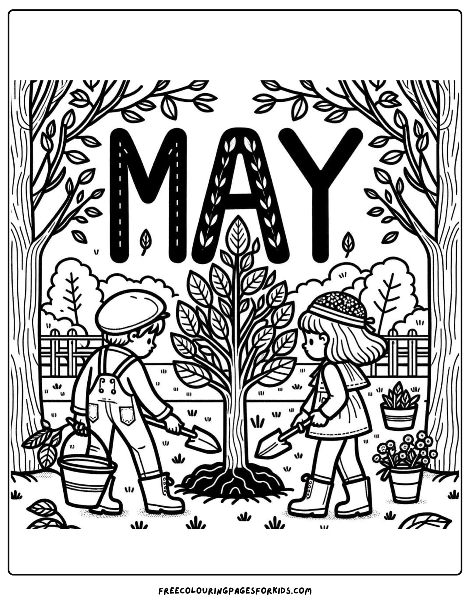 Planting Trees May Coloring Page