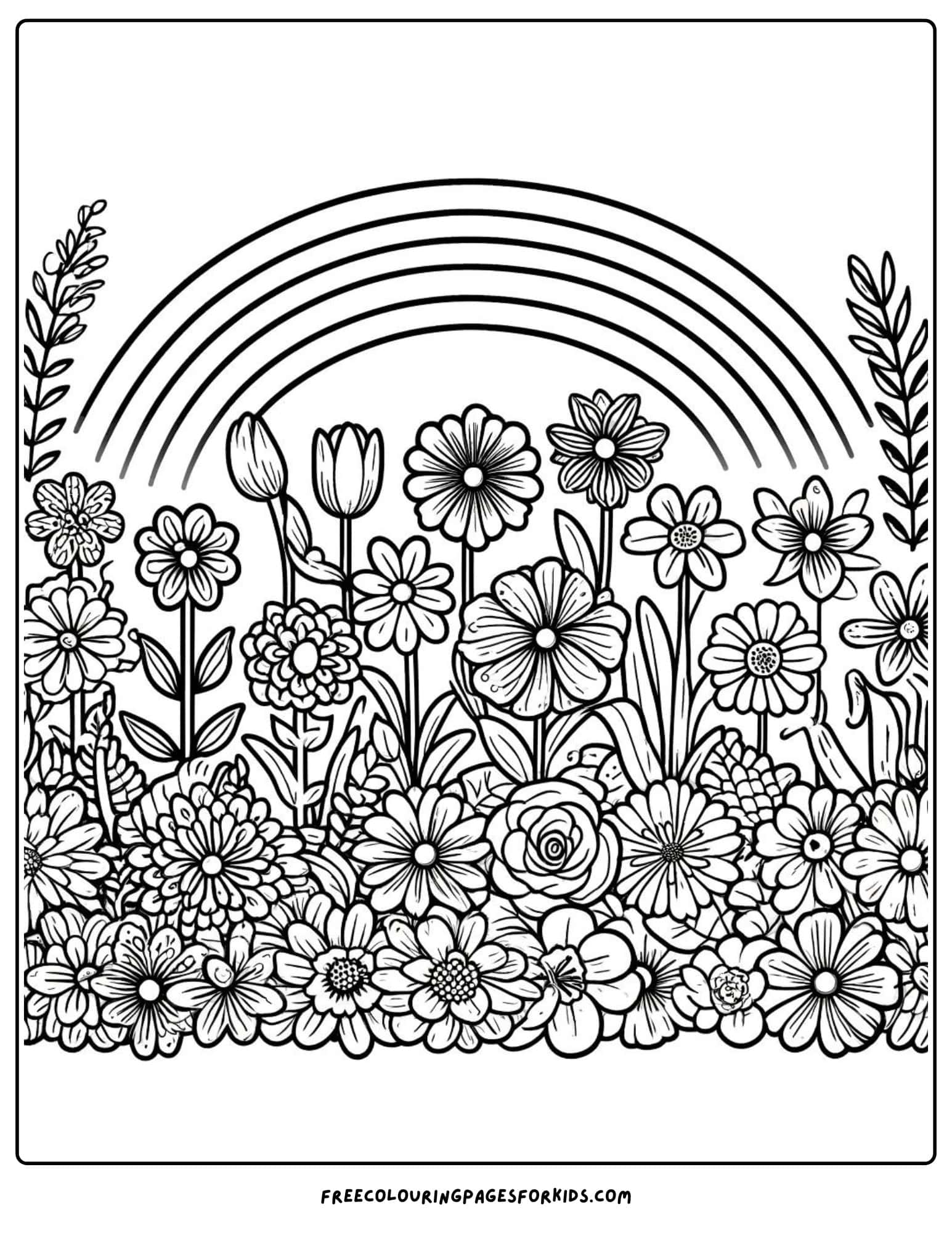 Rainbow Flower Bed Coloring Page