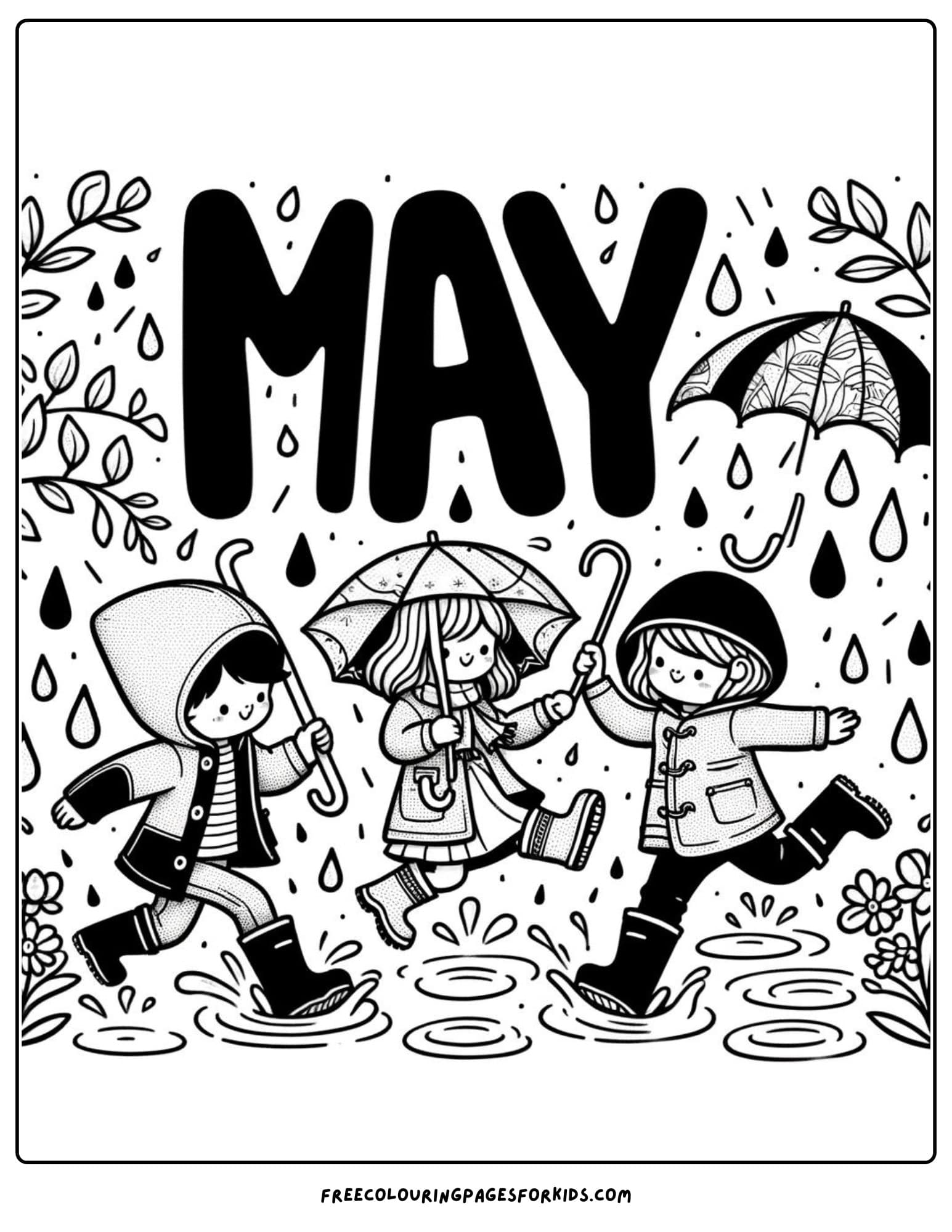 Raincoats and Boots May Coloring Page