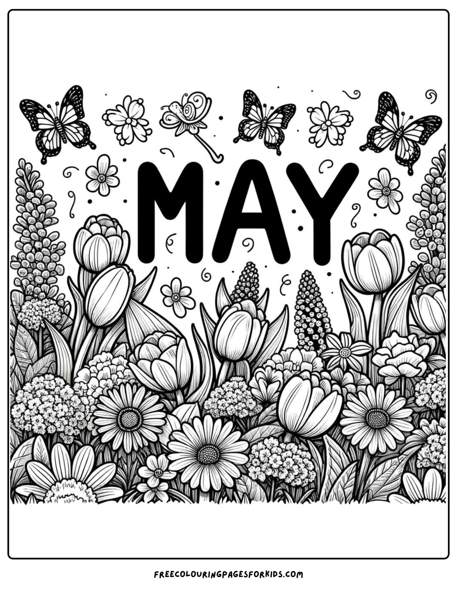 Spring flower garden for May Coloring Page