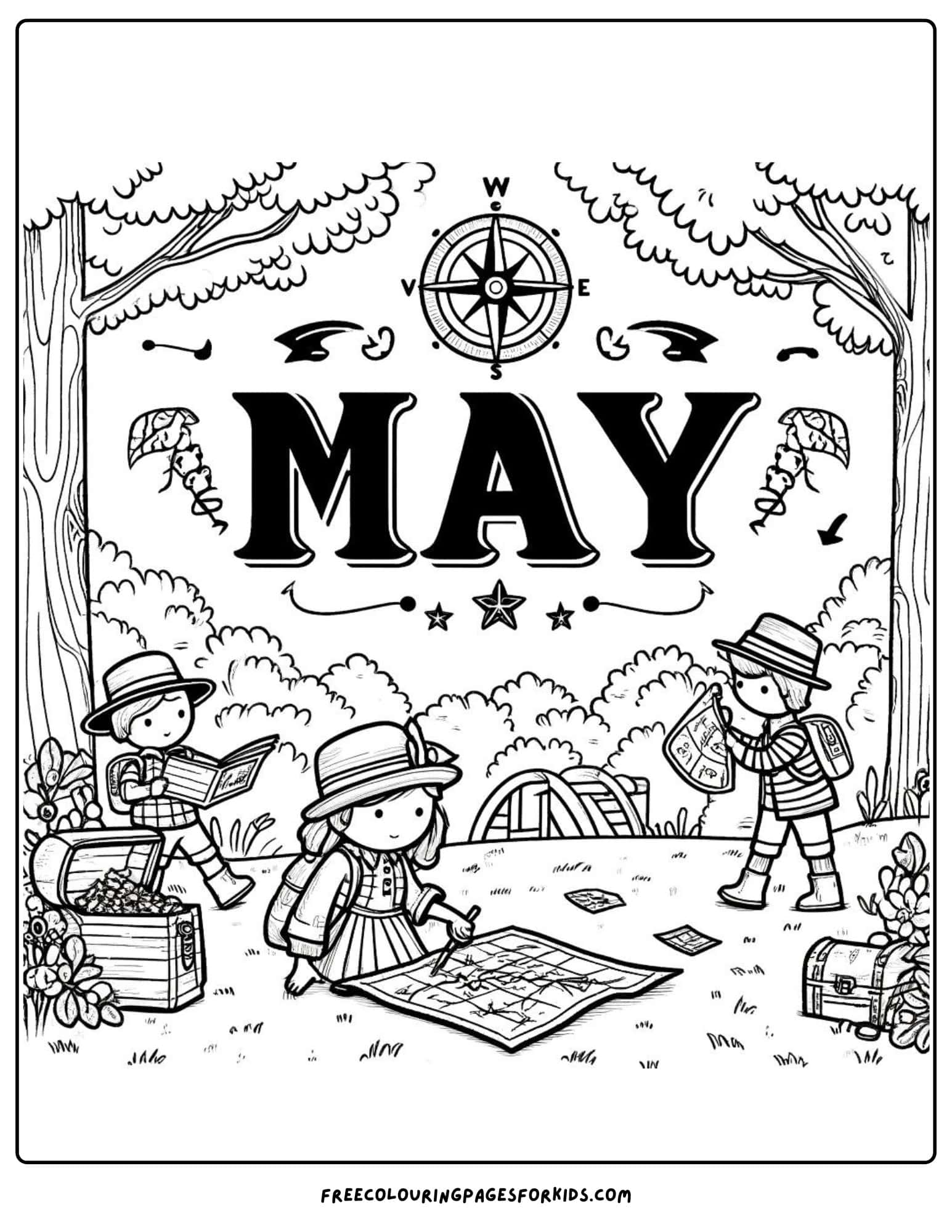 Treasure Hunt May Coloring Page