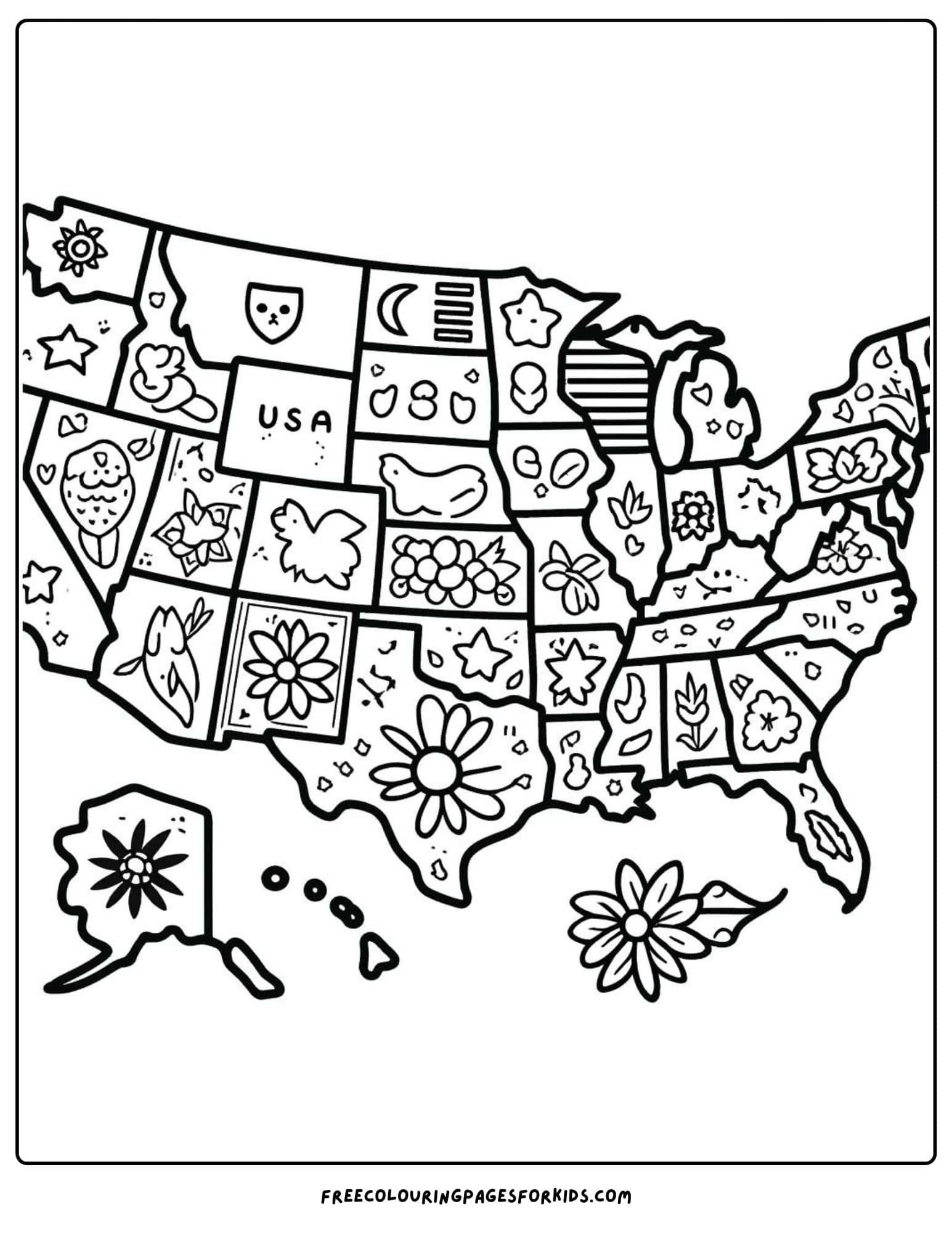 4th of july american map coloring page