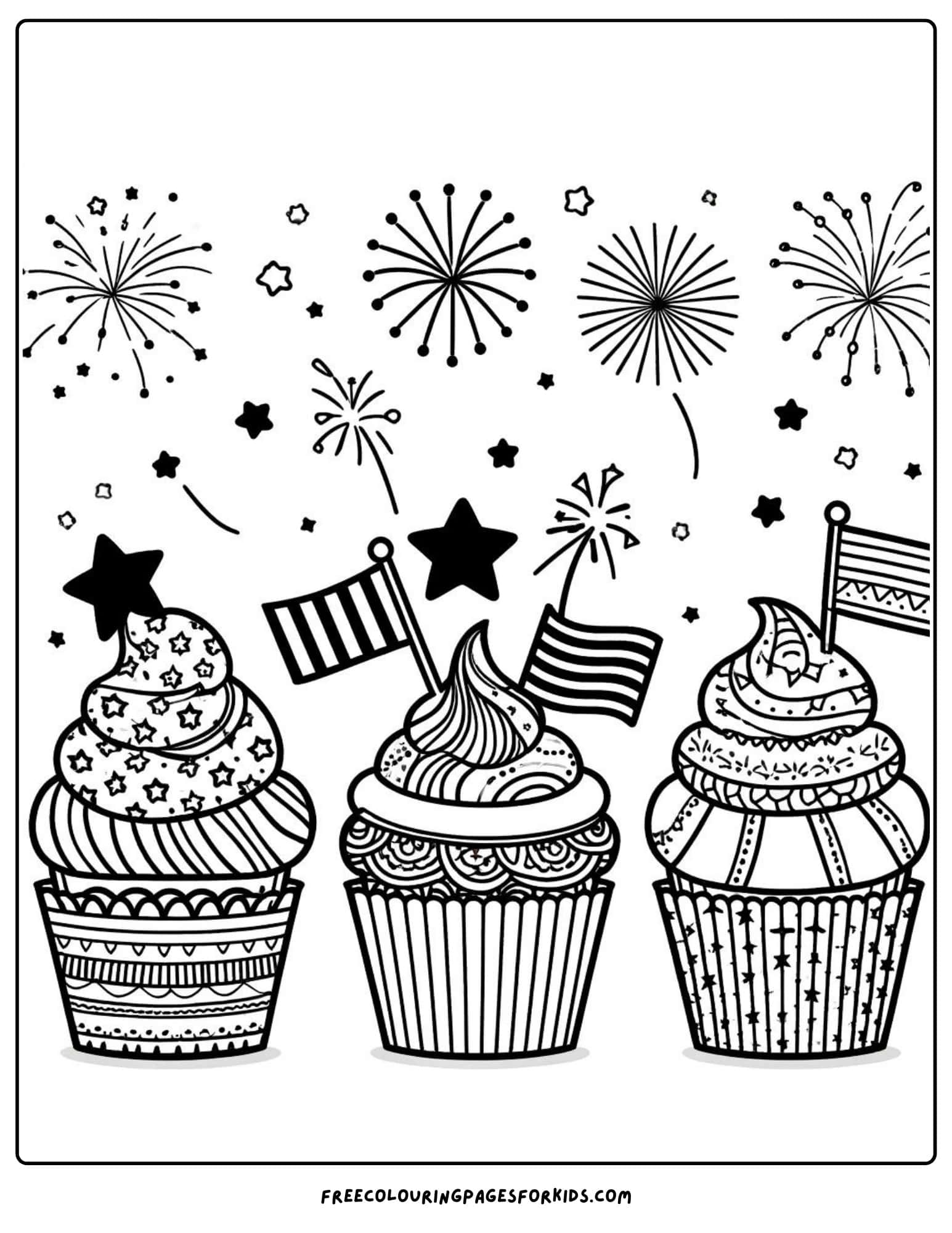 4th of july cupcakes coloring page