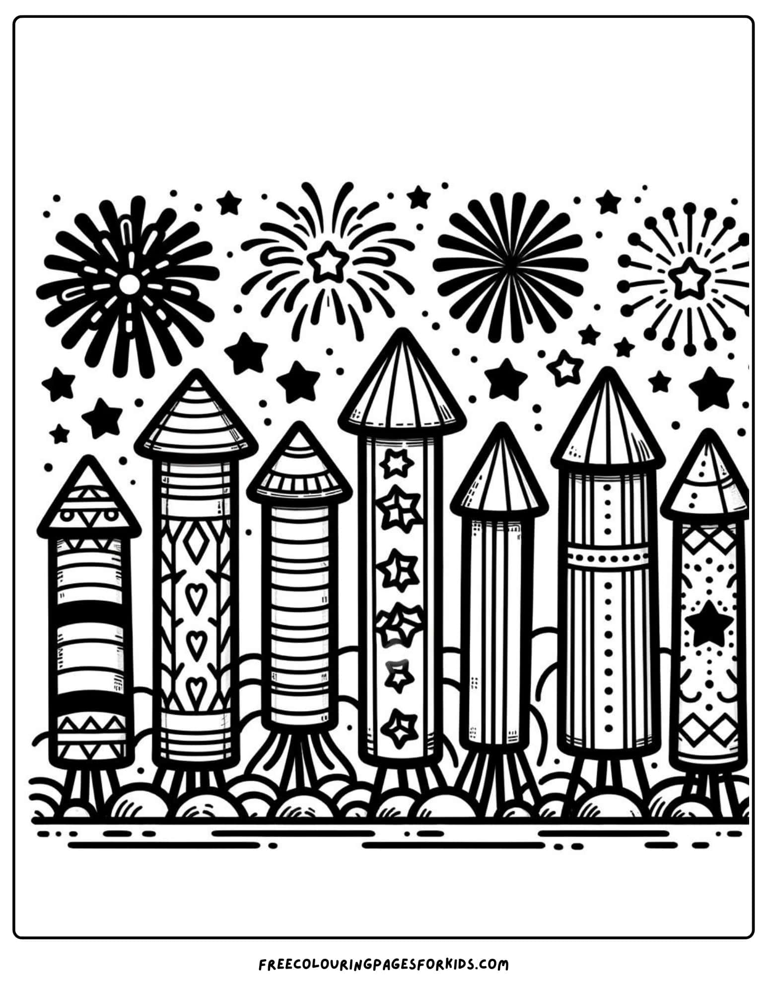 4th of july firework rockets coloring page