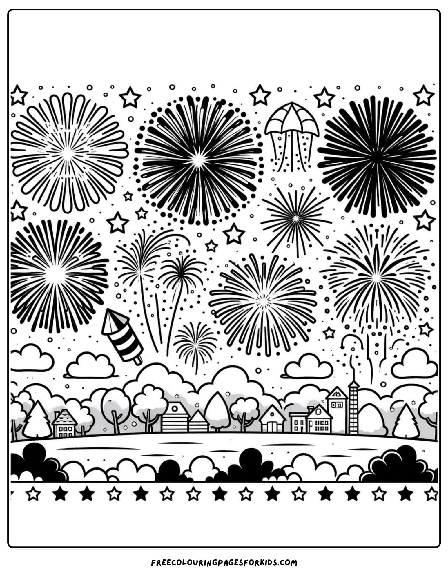 4th of july fireworks display coloring page