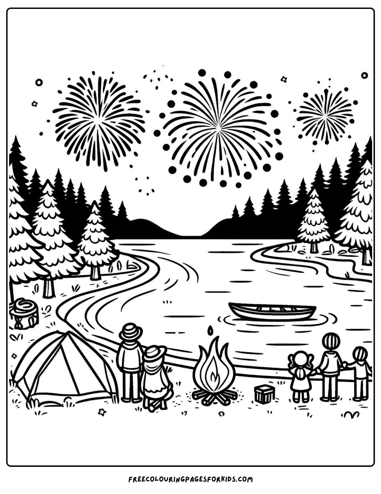 4th of july fireworks on the lake coloring page