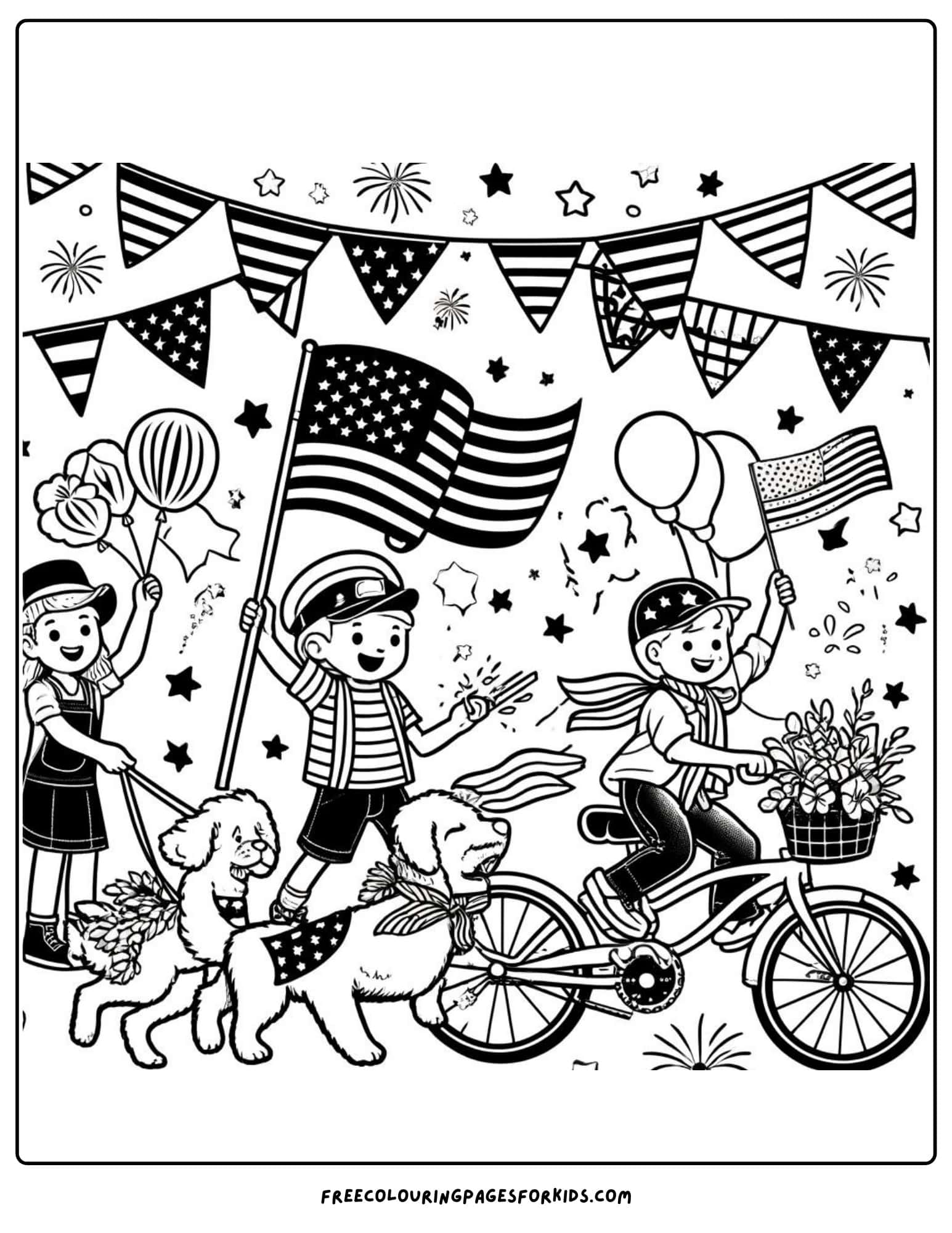 4th of july patriotic parade coloring page