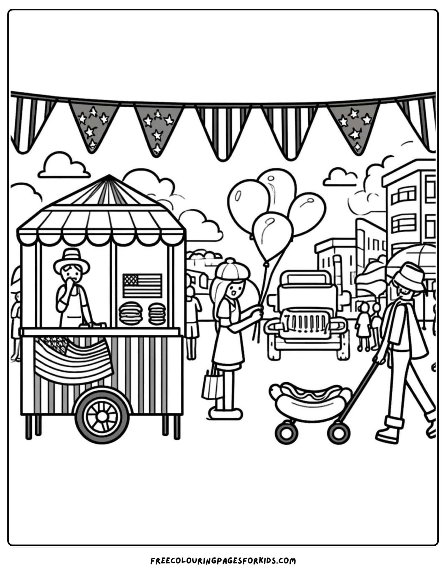 4th of july street festival coloring page