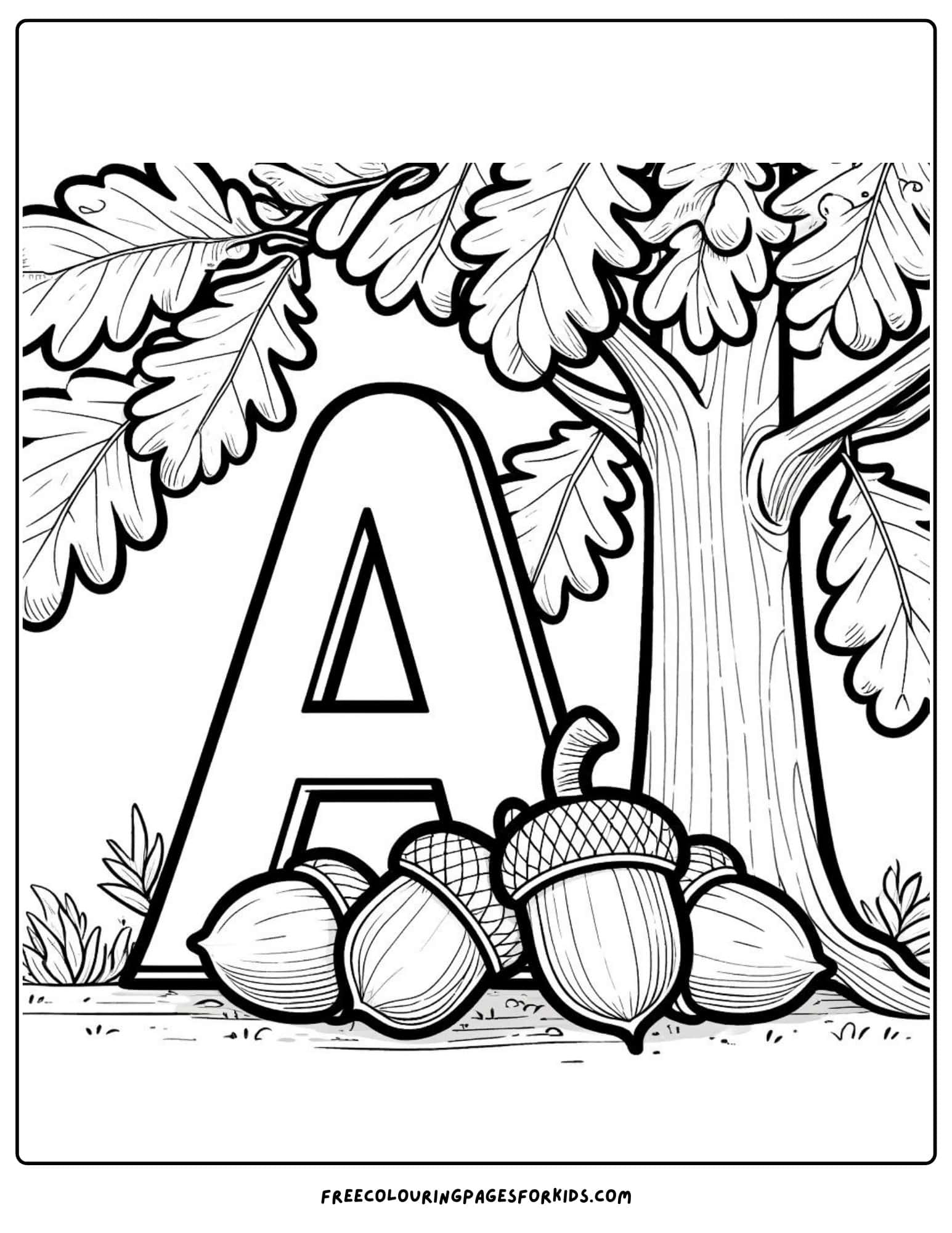 letter a acorns coloring page