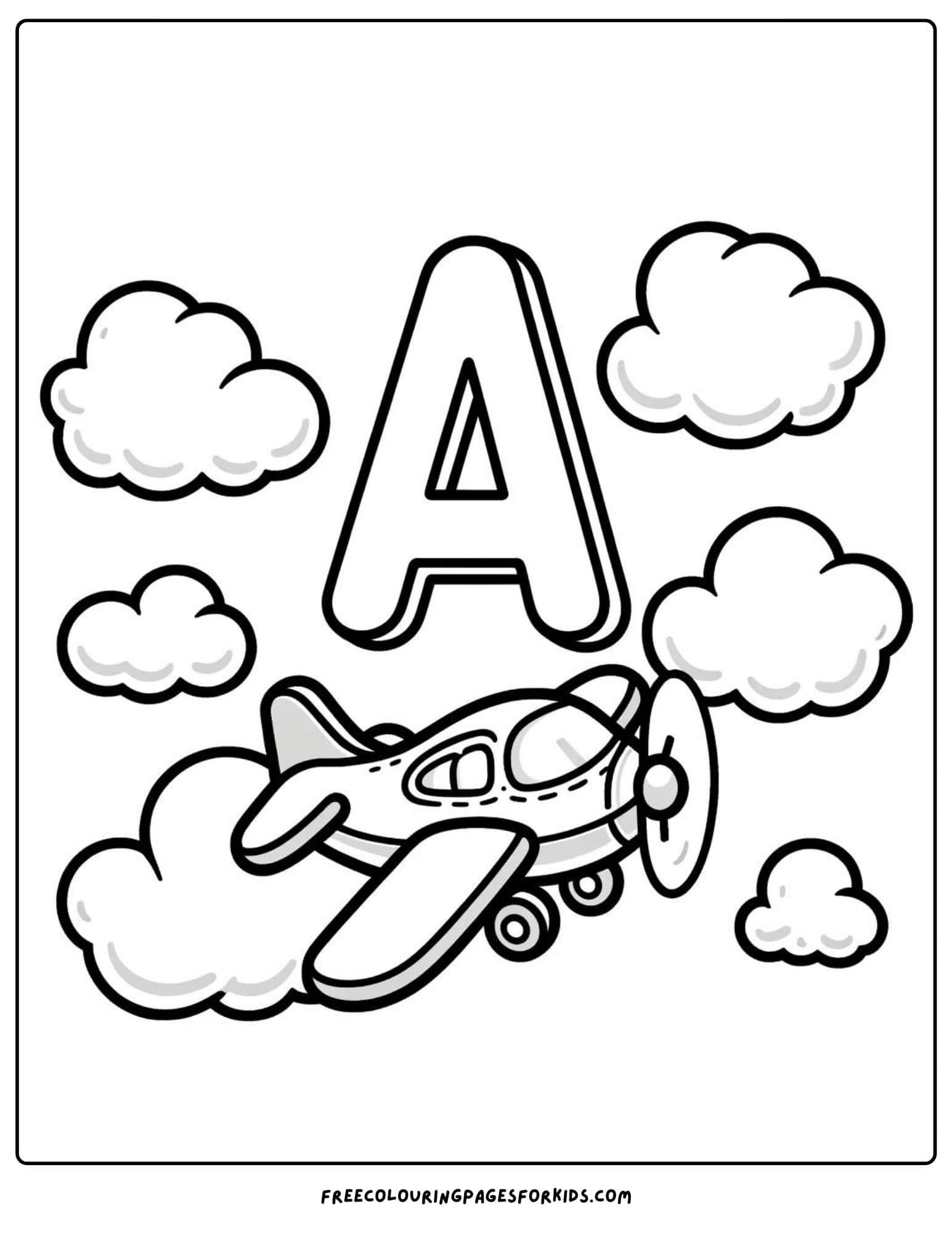 letter a airplane coloring page