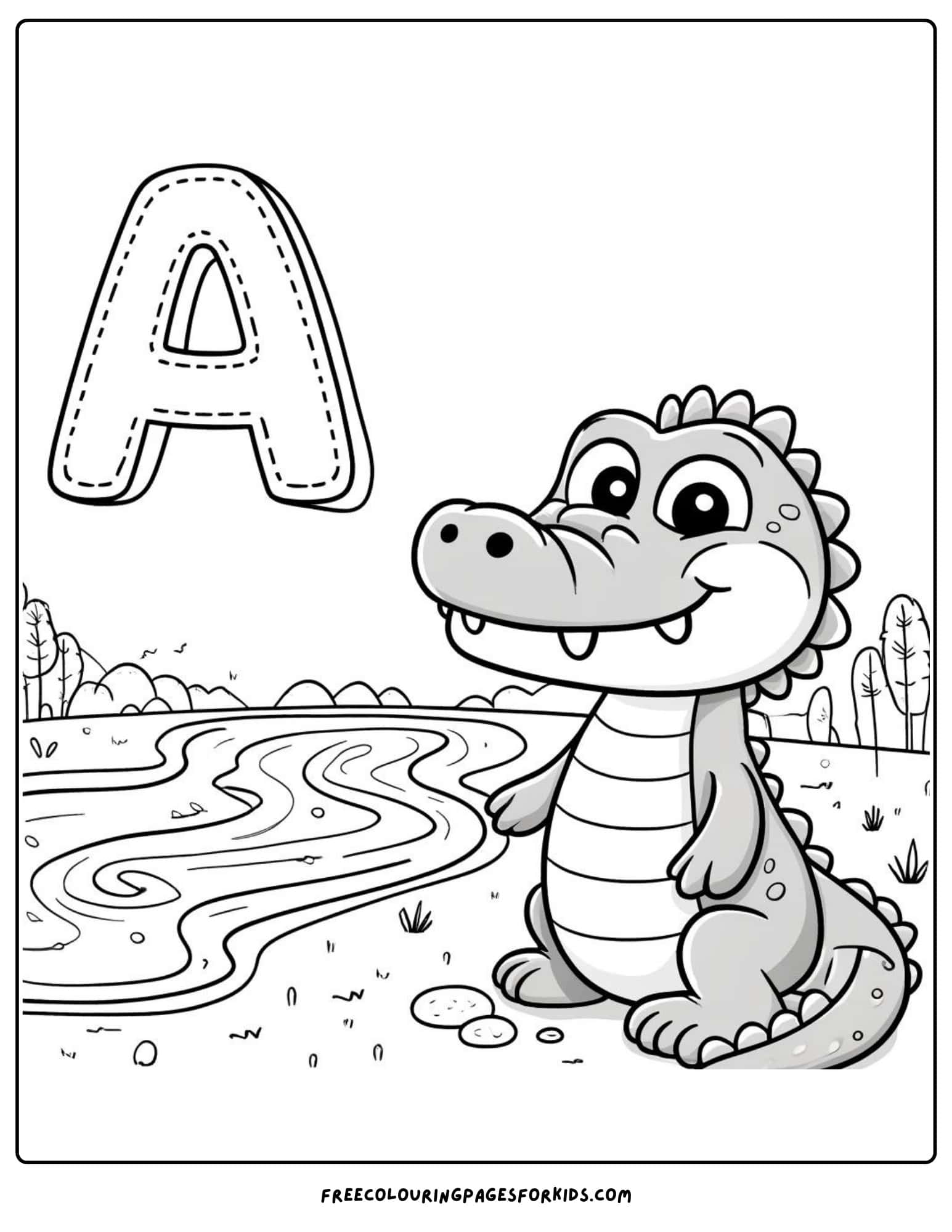 letter a alligator coloring page