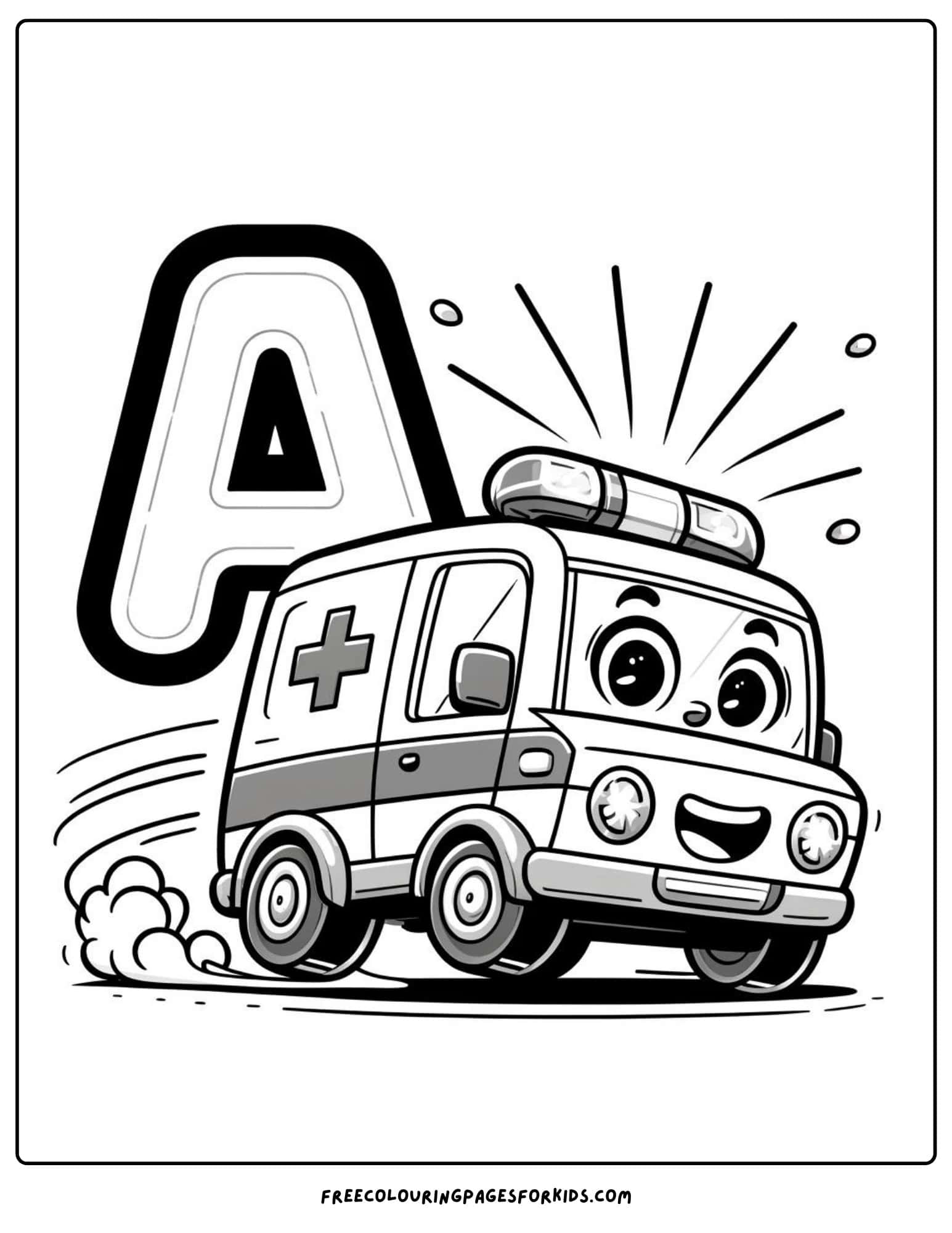 letter a ambulance coloring page