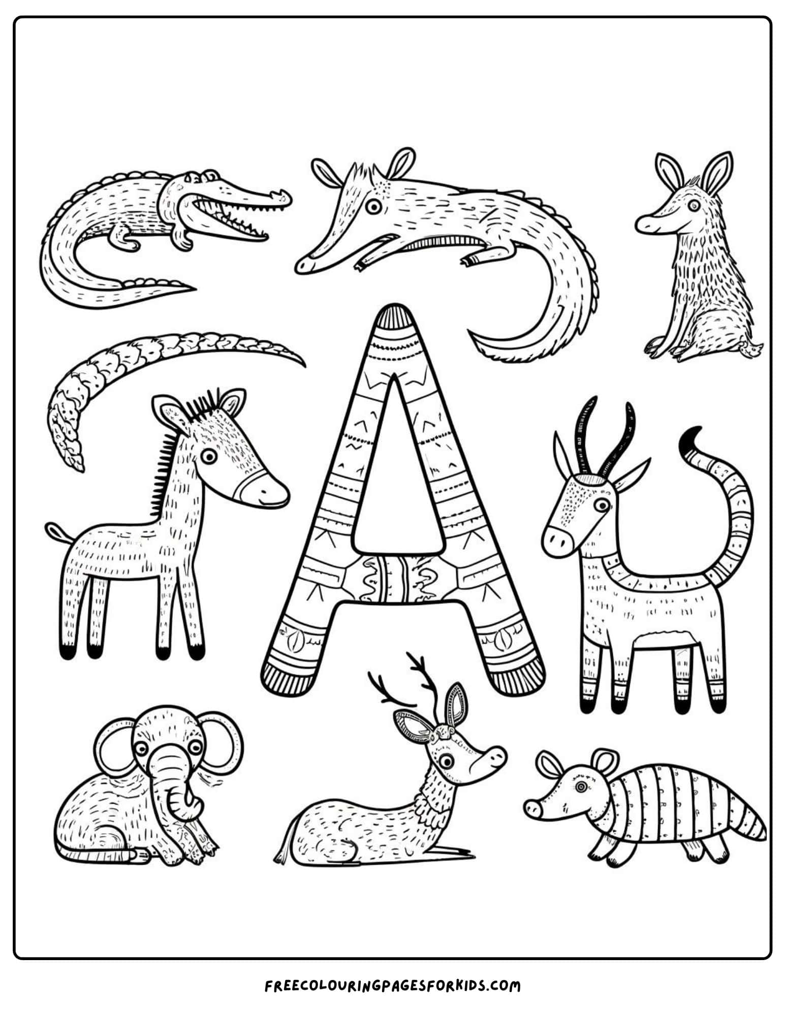 letter a animals coloring page