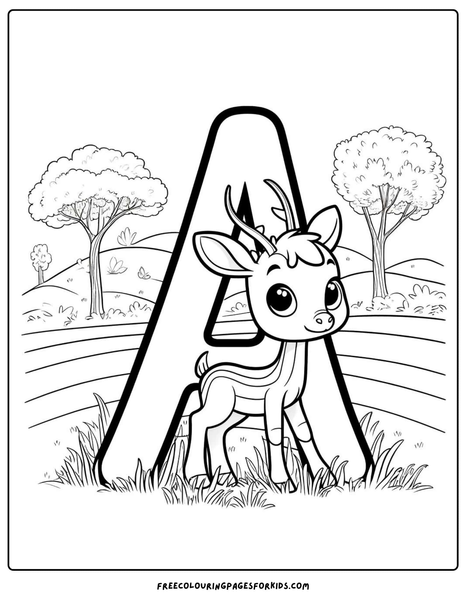 letter a antelope coloring page