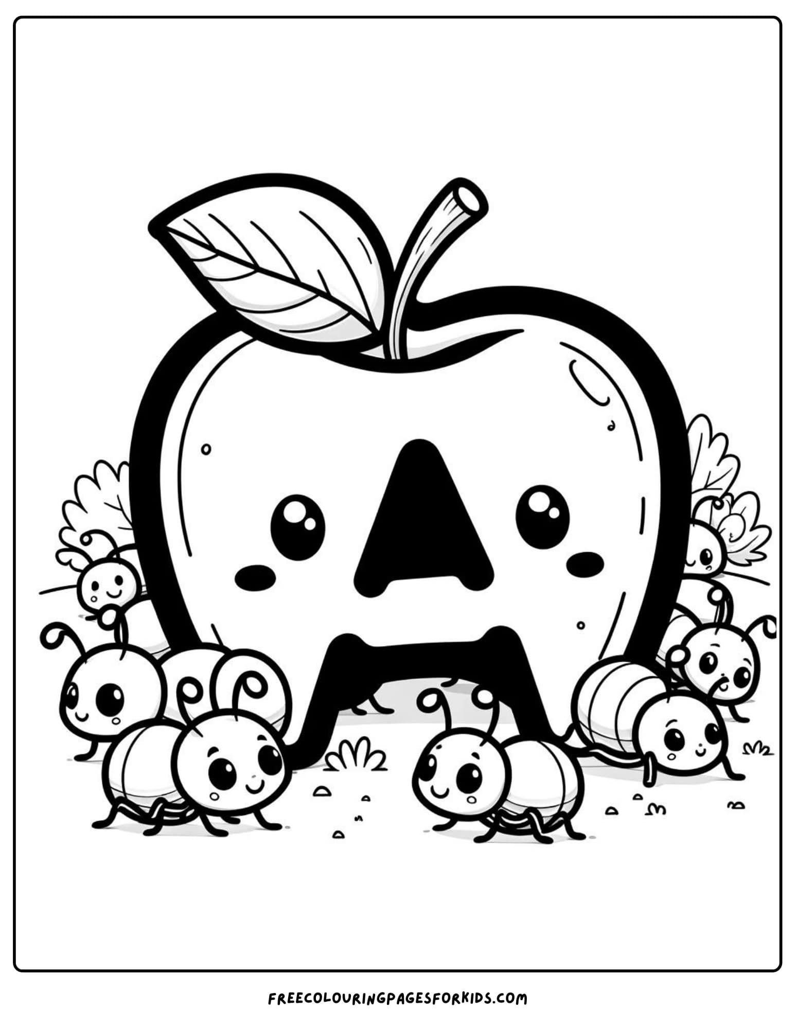 letter a apple and ants coloring page