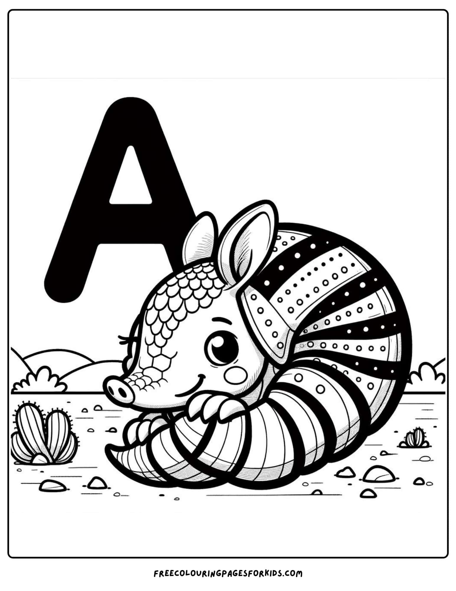 letter a armadillo coloring page