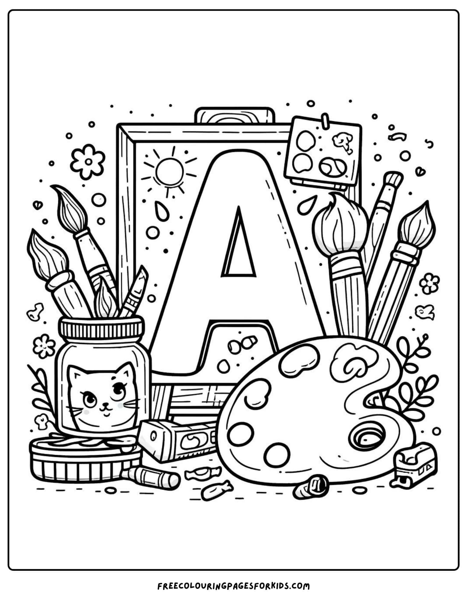 letter a art supplies coloring page