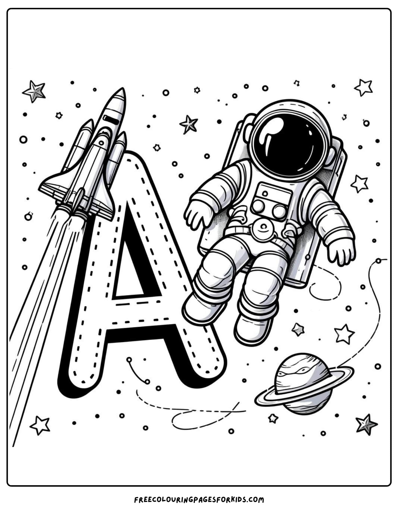 letter a astronaut coloring page