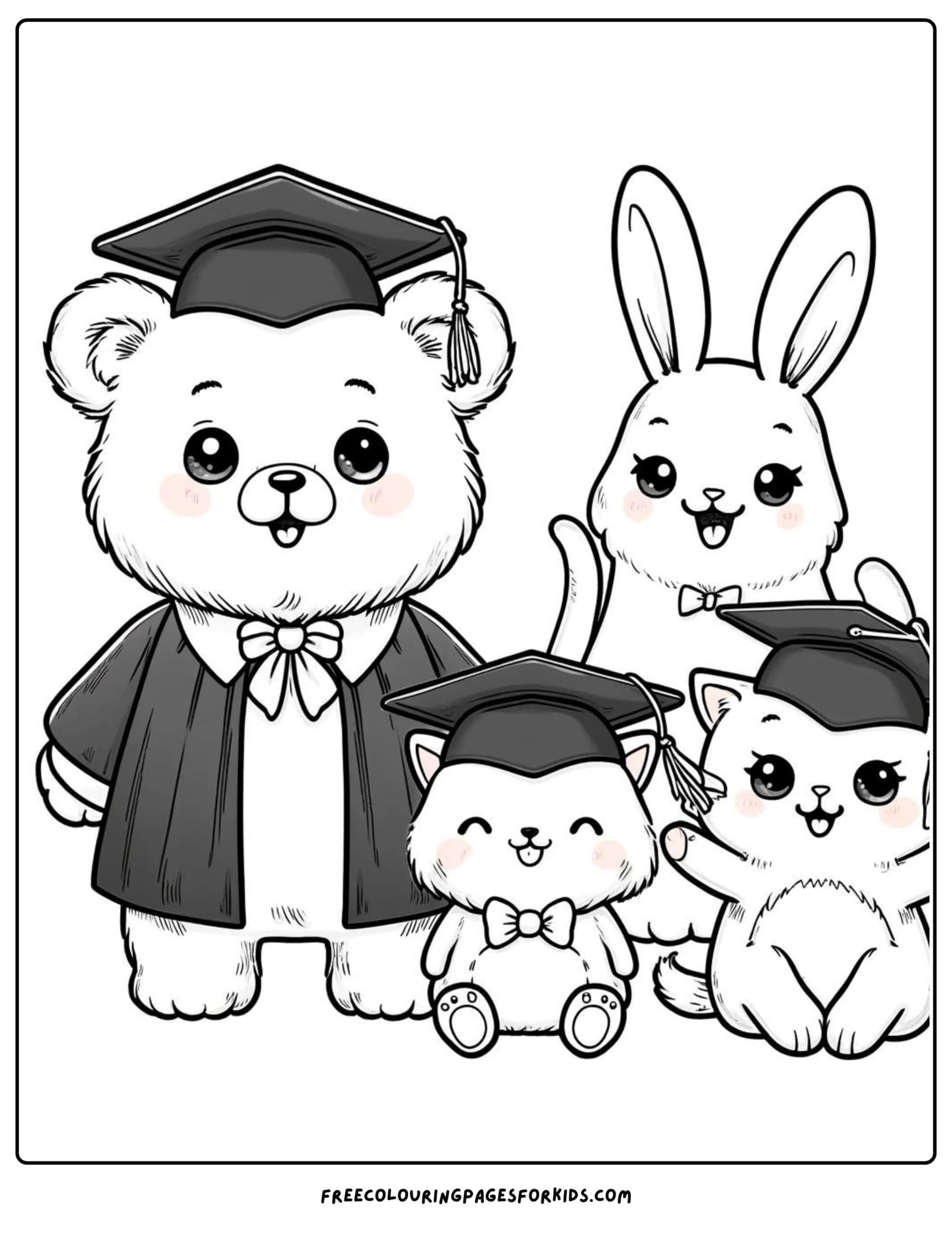 animals in graduation attire coloring page