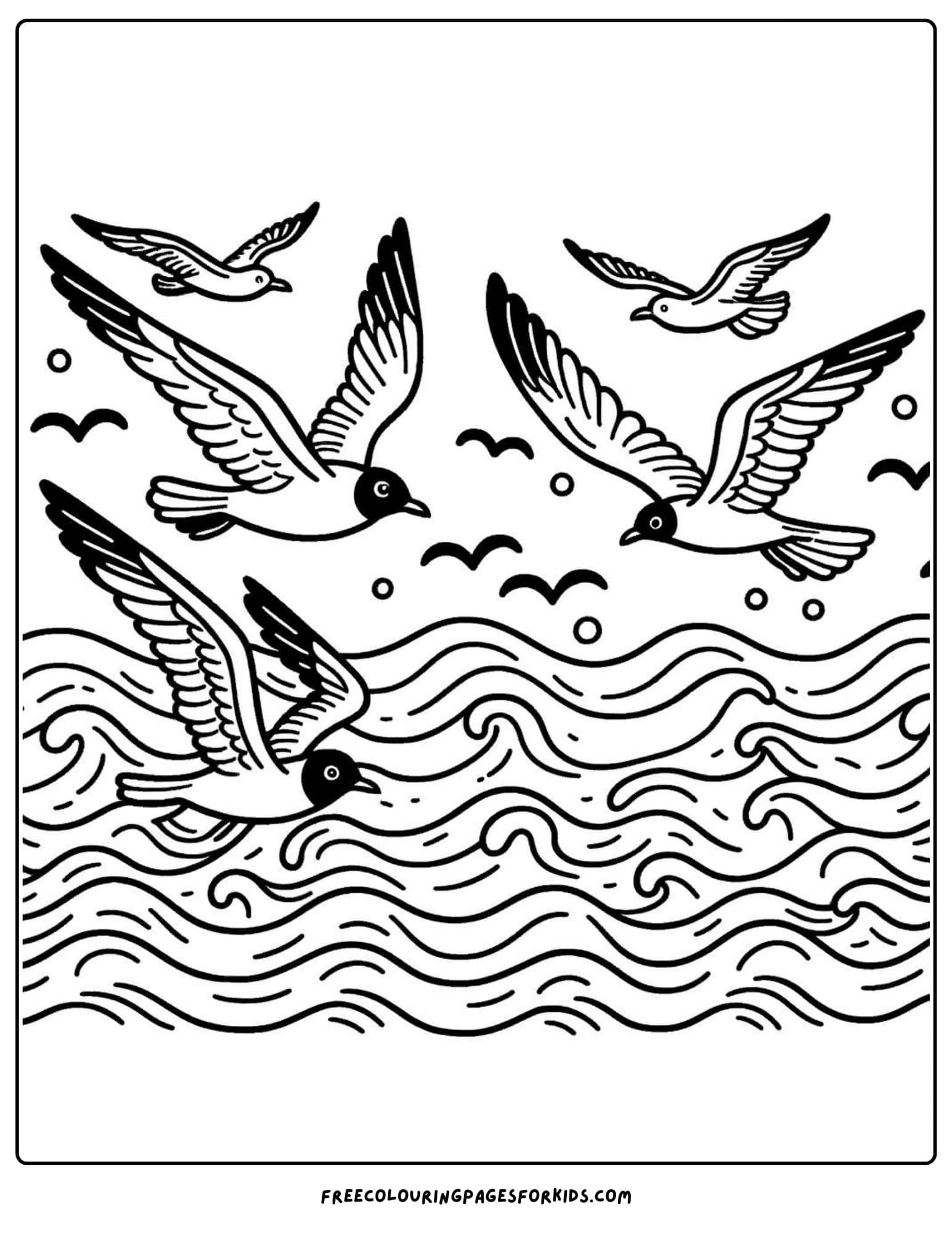 beach seagulls coloring page