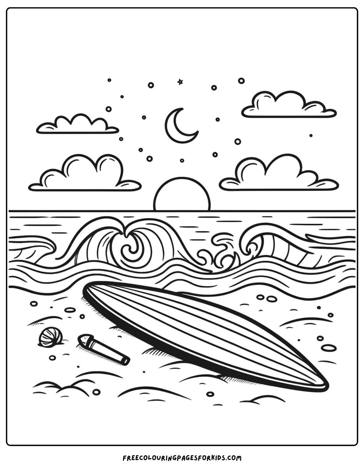 beach surfboard coloring page