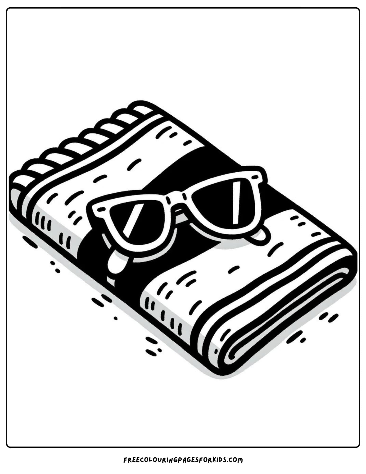 beach towel and sunglasses coloring page