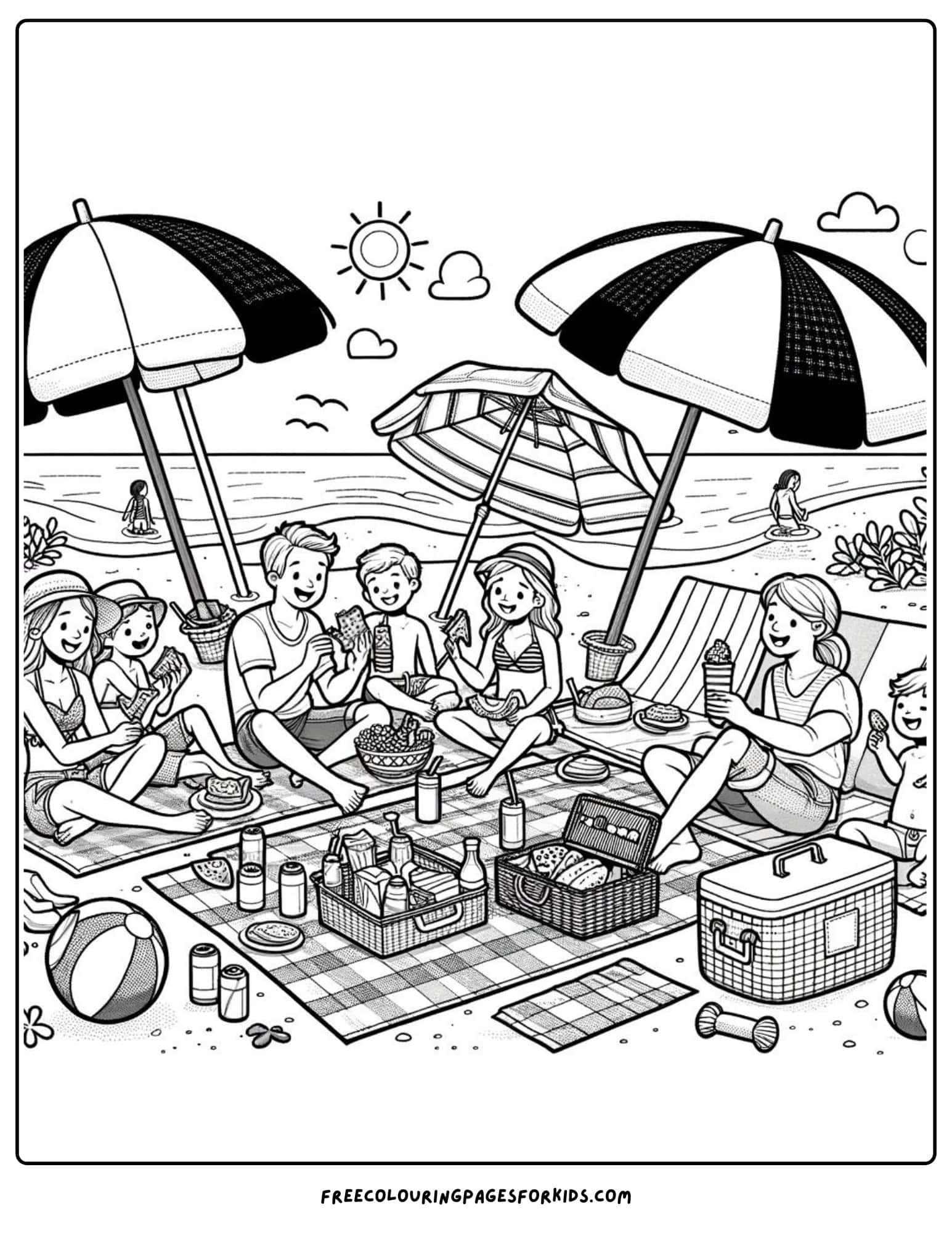 beachside snack time coloring page