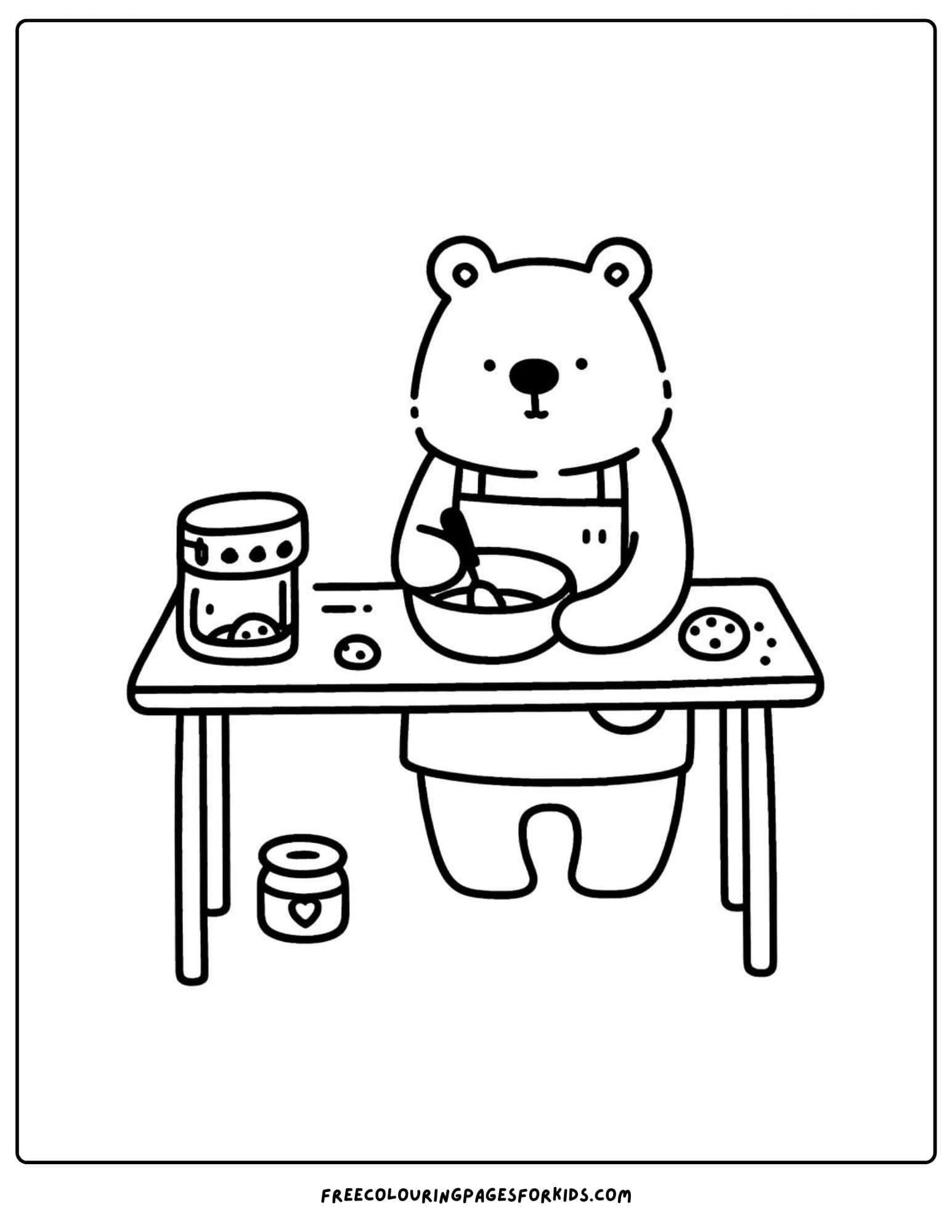 bear baking cookies coloring page