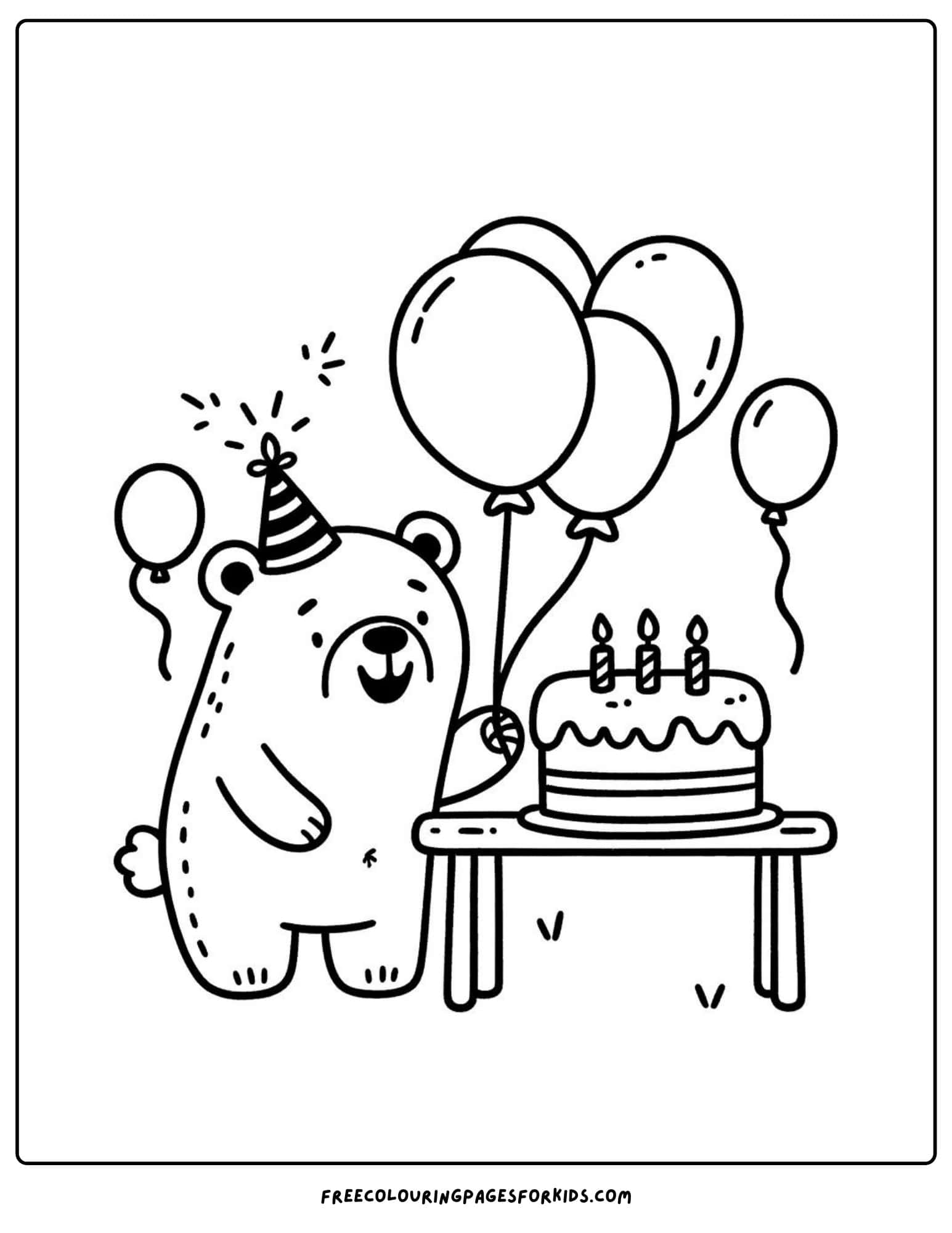 bear birthday party coloring page