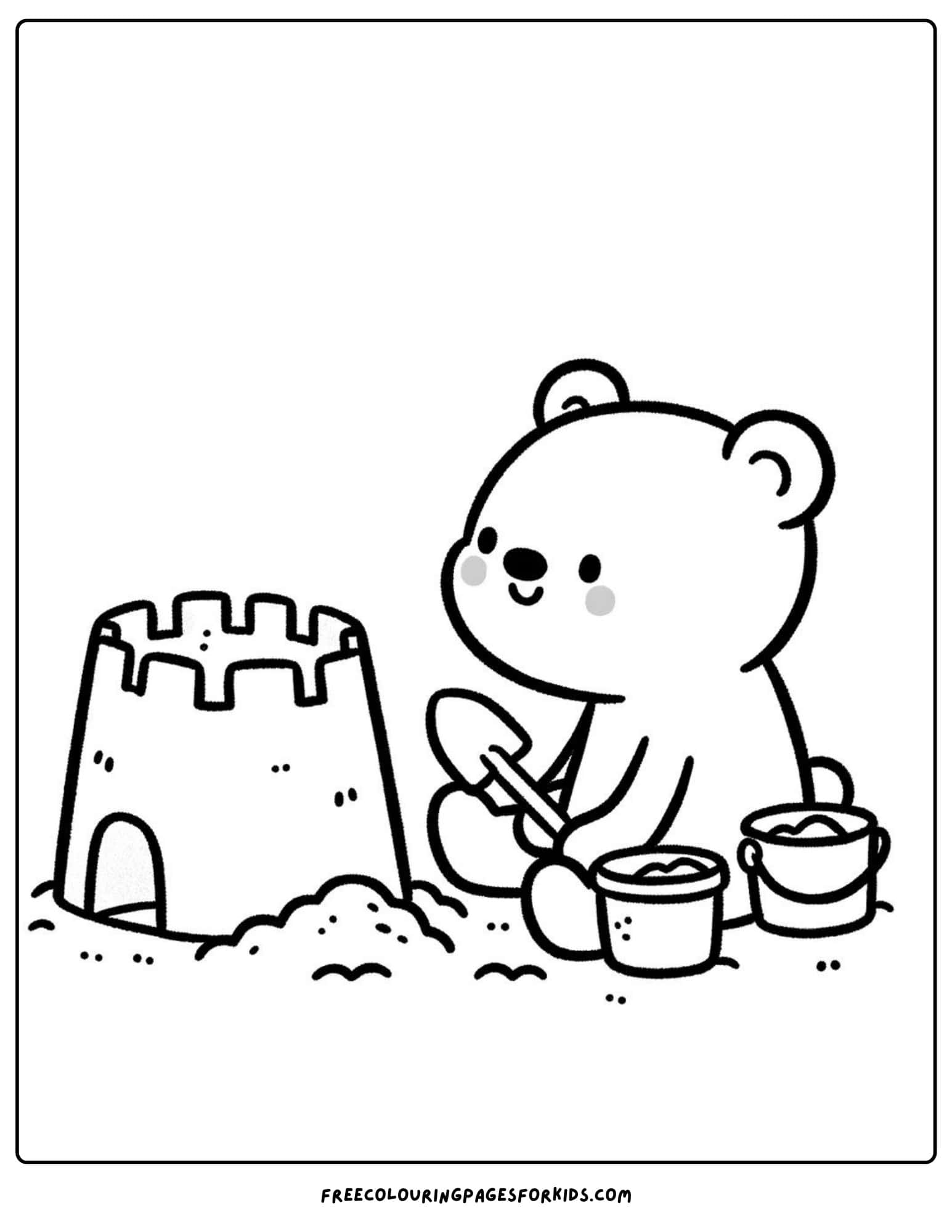 bear and sandcastle coloring page