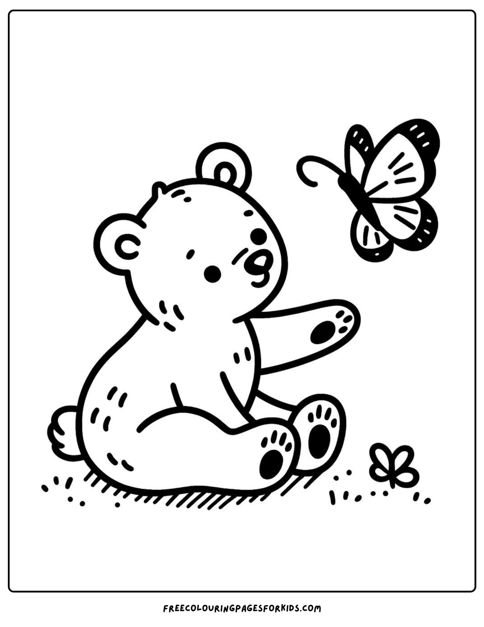 bear cub and butterfly coloring page