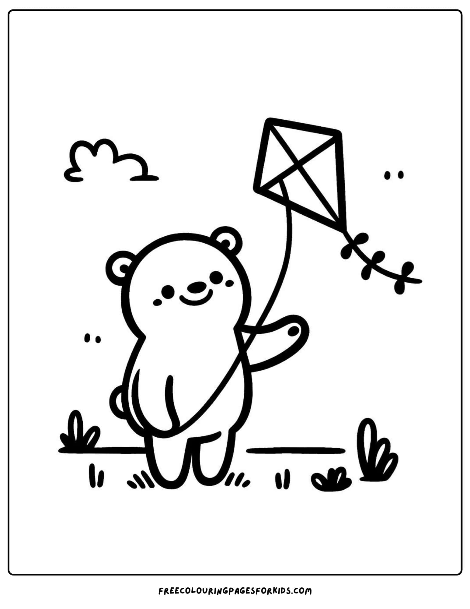 bear flying a kite coloring page