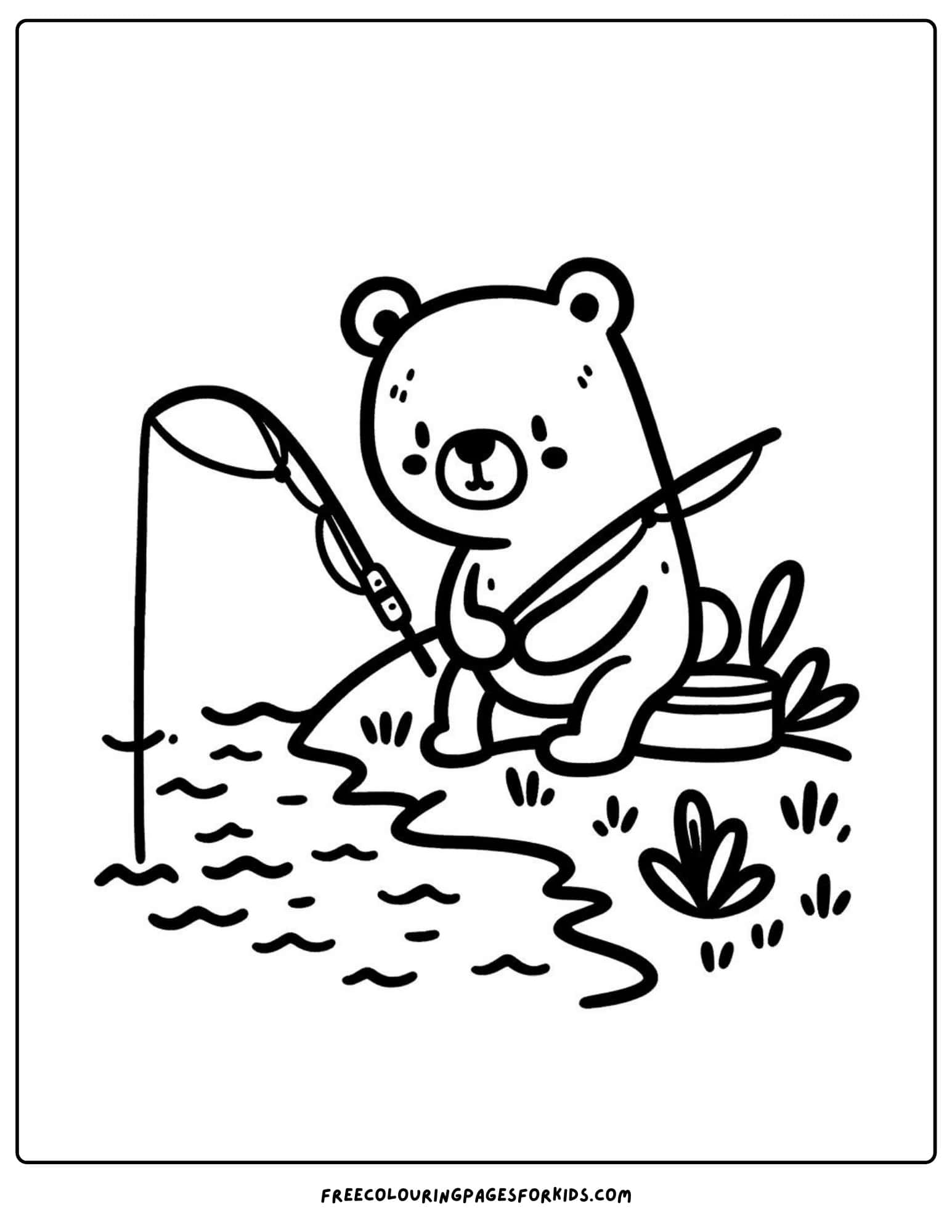 bear fishing coloring page