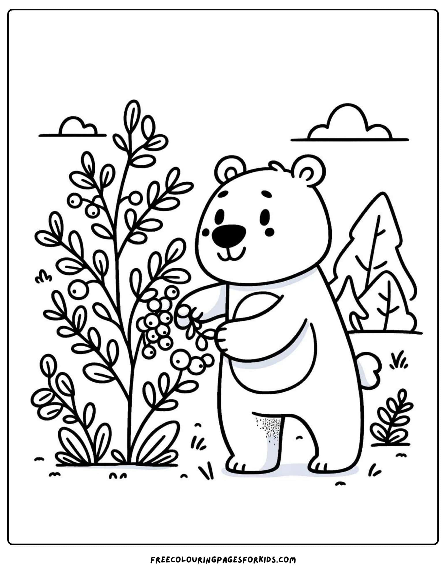 bear picking berries coloring page